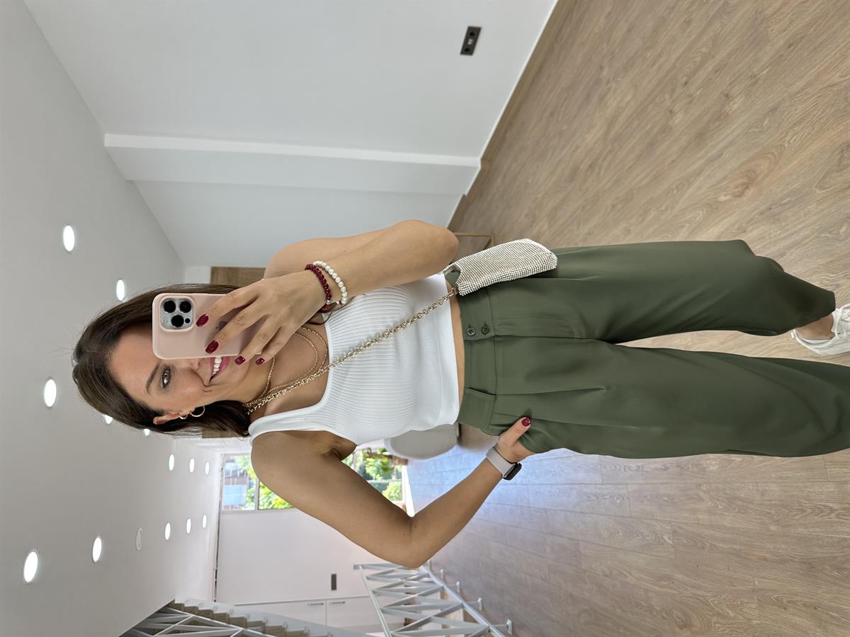 Çift Düğmeli Şalvar Kesim Pantolon-Haki