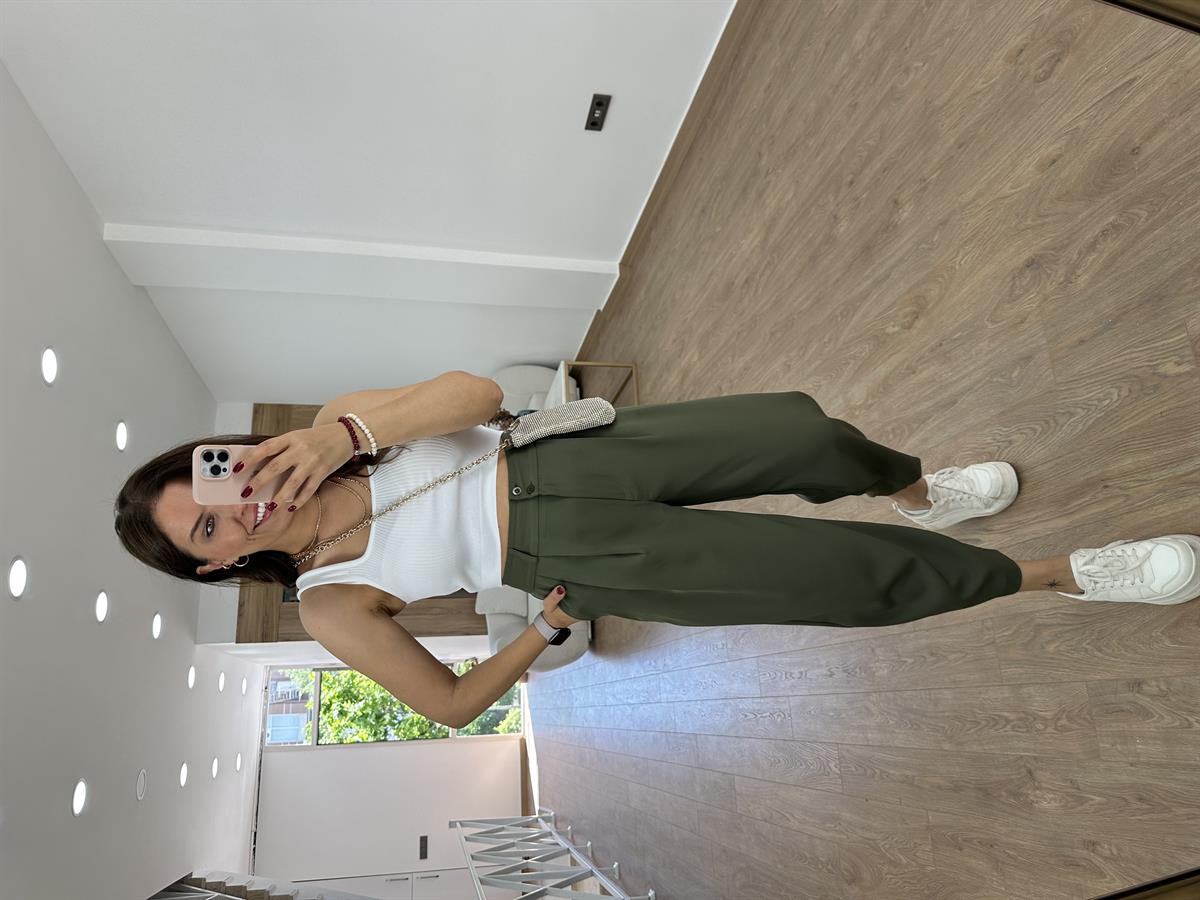 Çift Düğmeli Şalvar Kesim Pantolon-Haki