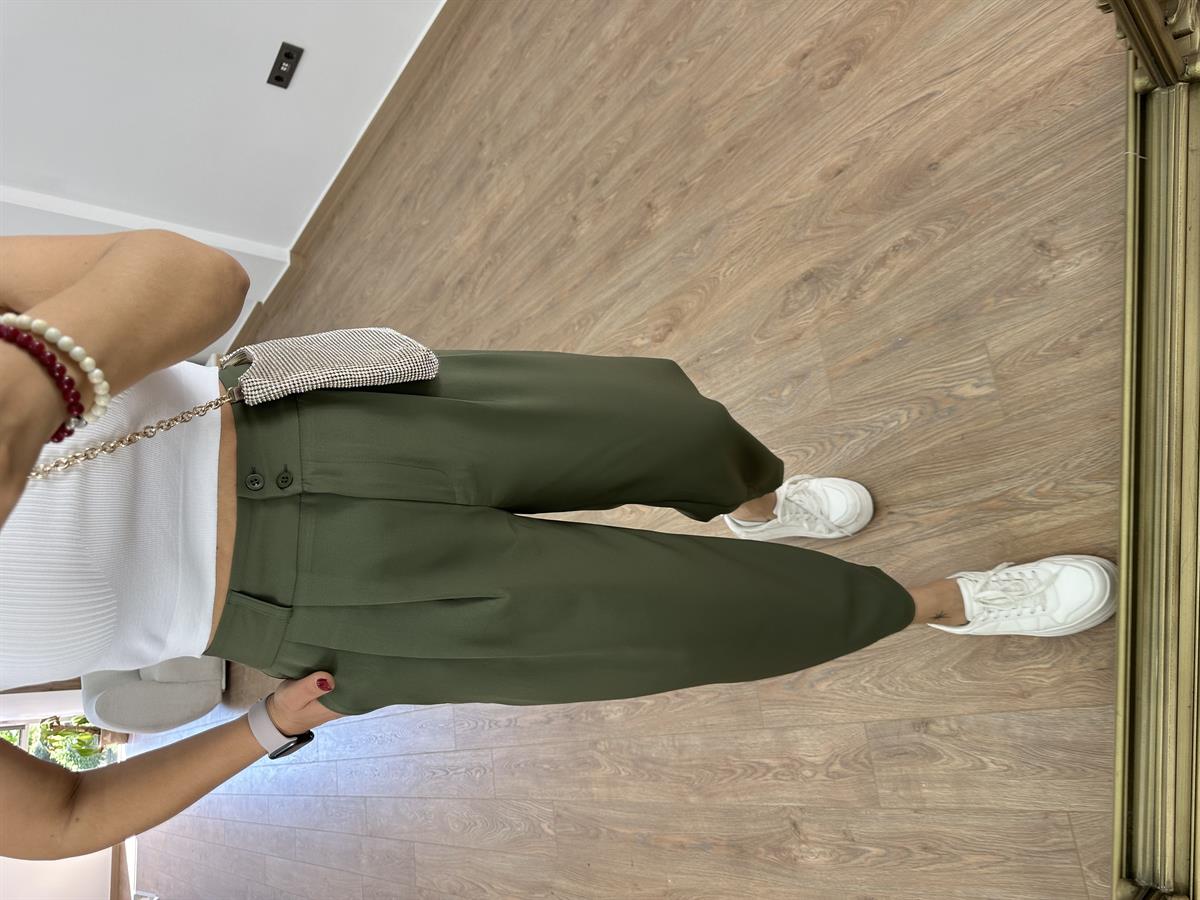 Çift Düğmeli Şalvar Kesim Pantolon-Haki