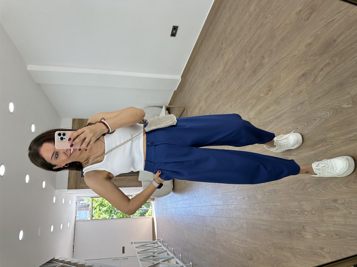 Çift Düğmeli Şalvar Kesim Pantolon-İndigo