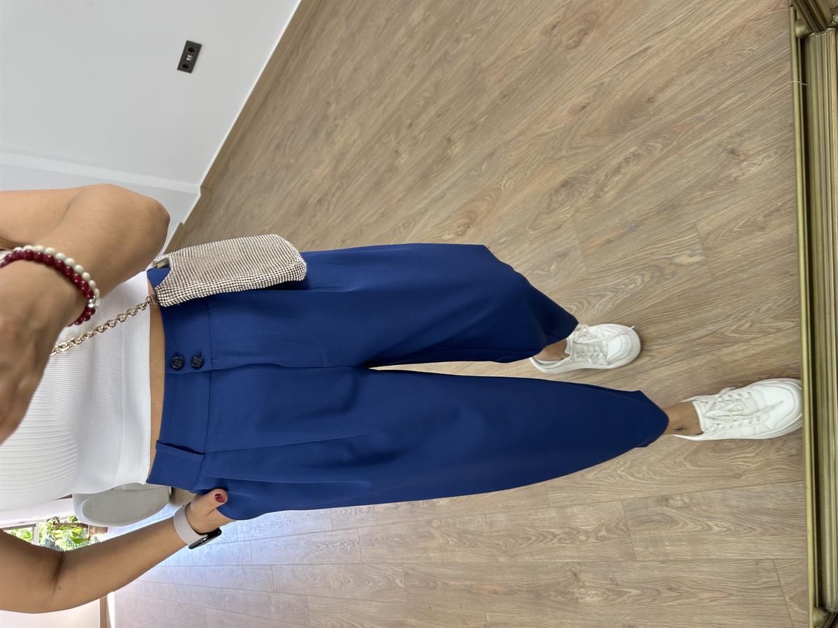 Çift Düğmeli Şalvar Kesim Pantolon-İndigo