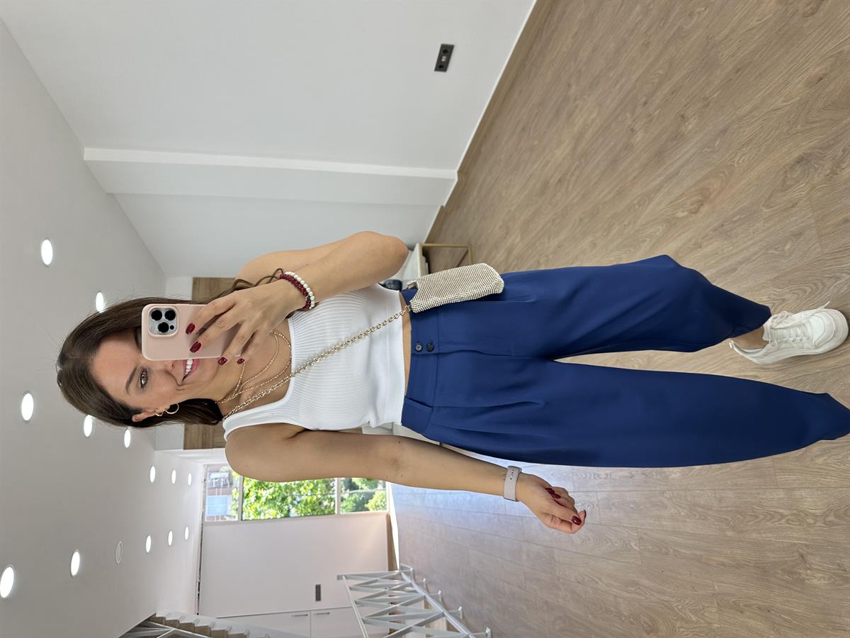 Çift Düğmeli Şalvar Kesim Pantolon-İndigo