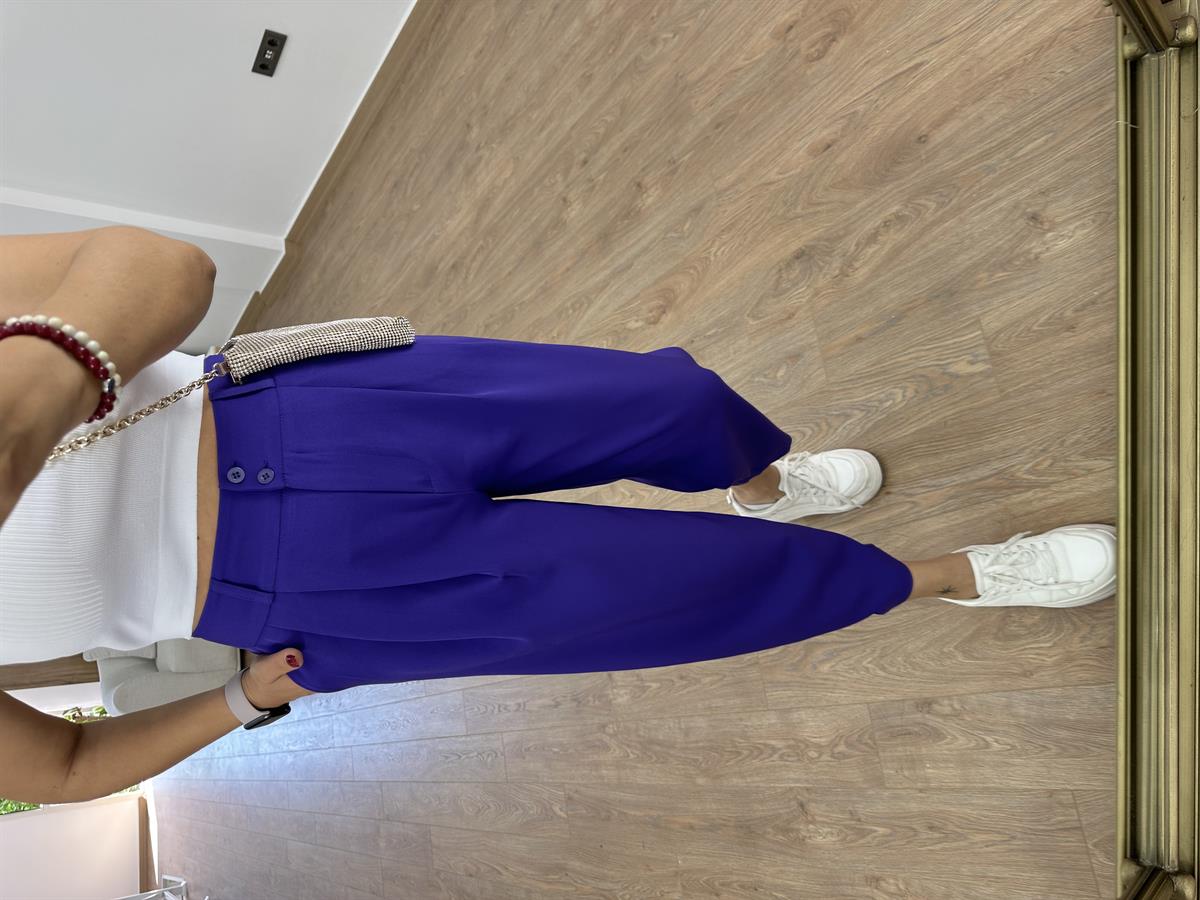 Çift Düğmeli Şalvar Kesim Pantolon-Mor