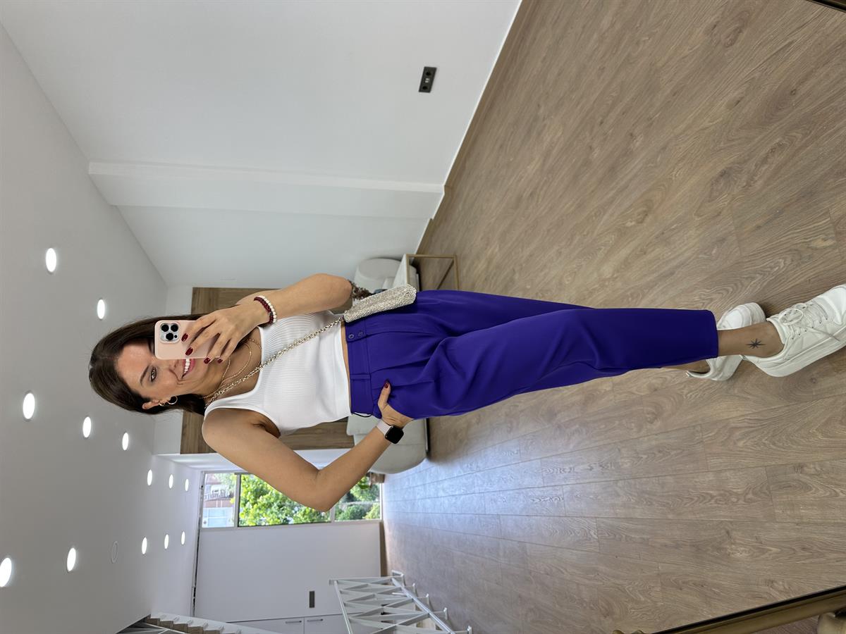 Çift Düğmeli Şalvar Kesim Pantolon-Mor