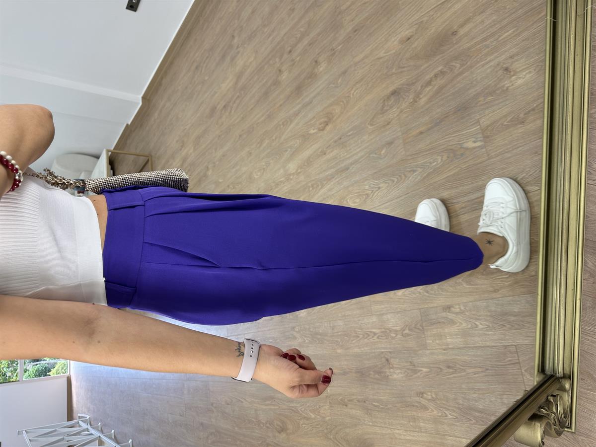 Çift Düğmeli Şalvar Kesim Pantolon-Mor