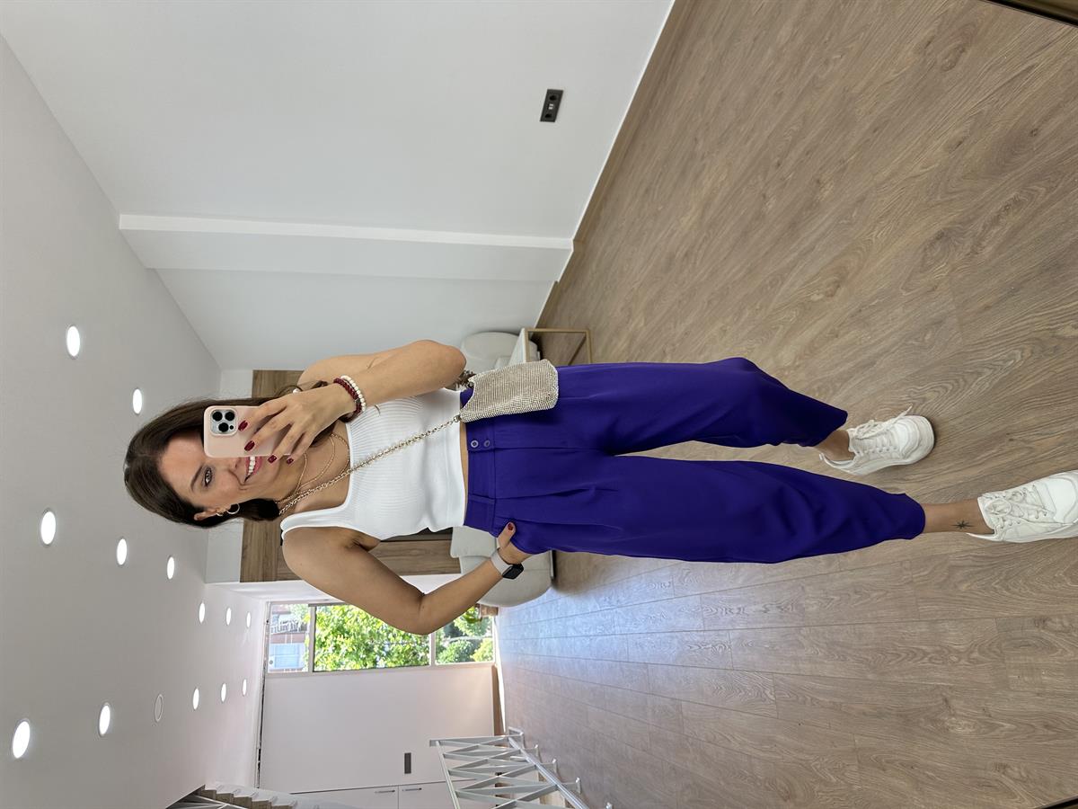 Çift Düğmeli Şalvar Kesim Pantolon-Mor