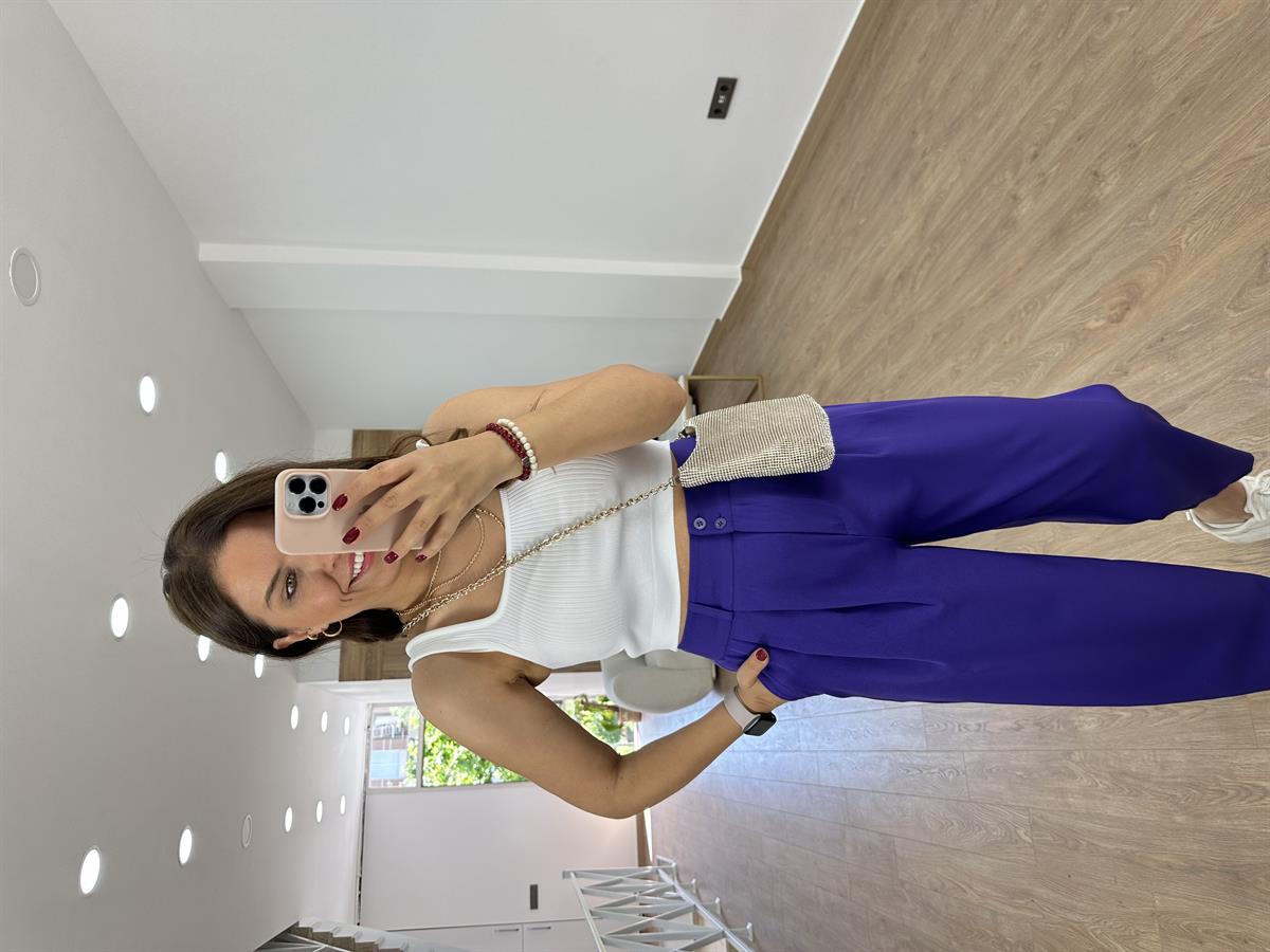 Çift Düğmeli Şalvar Kesim Pantolon-Mor