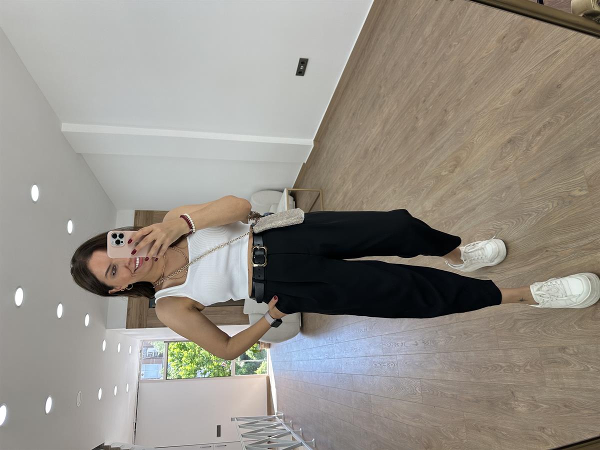 Çift Düğmeli Şalvar Kesim Pantolon-Siyah