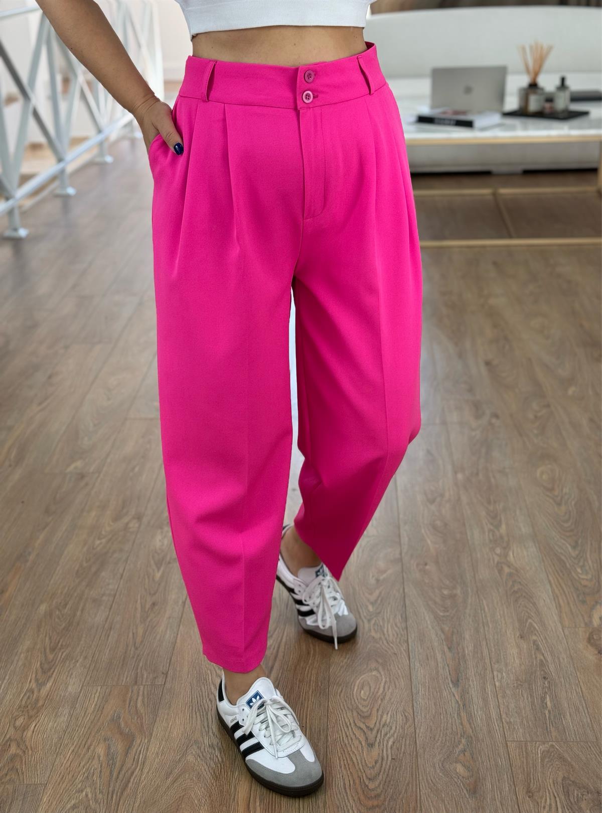 Çift Düğmeli Şalvar Pantolon-Pembe