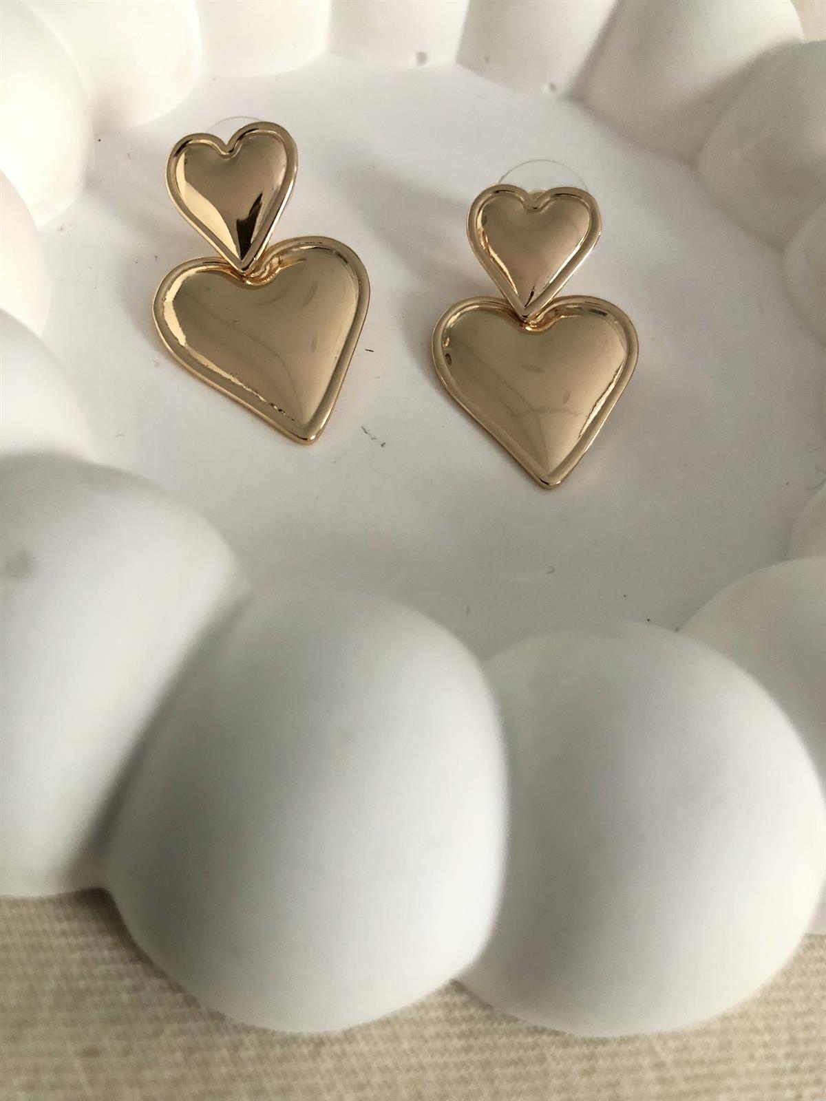 Çift Kalpli Gold Küpe