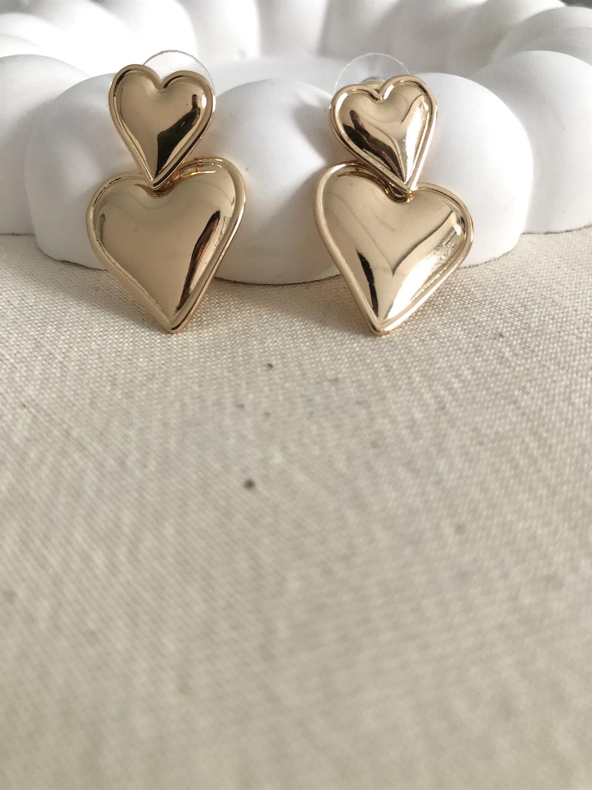 Çift Kalpli Gold Küpe