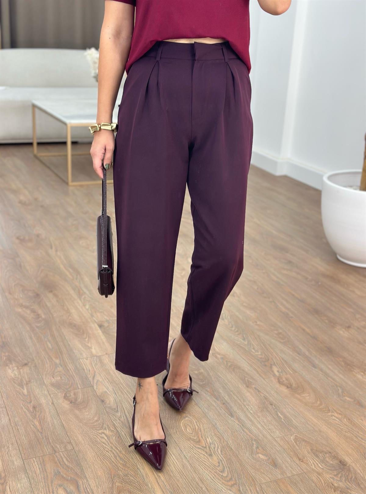 Çift Pile Havuç Pantolon - Bordo