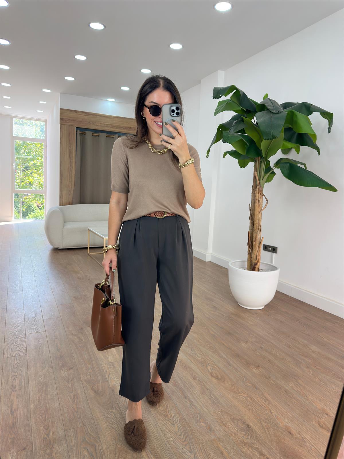 Çift Pile Havuç Pantolon - Kahverengi