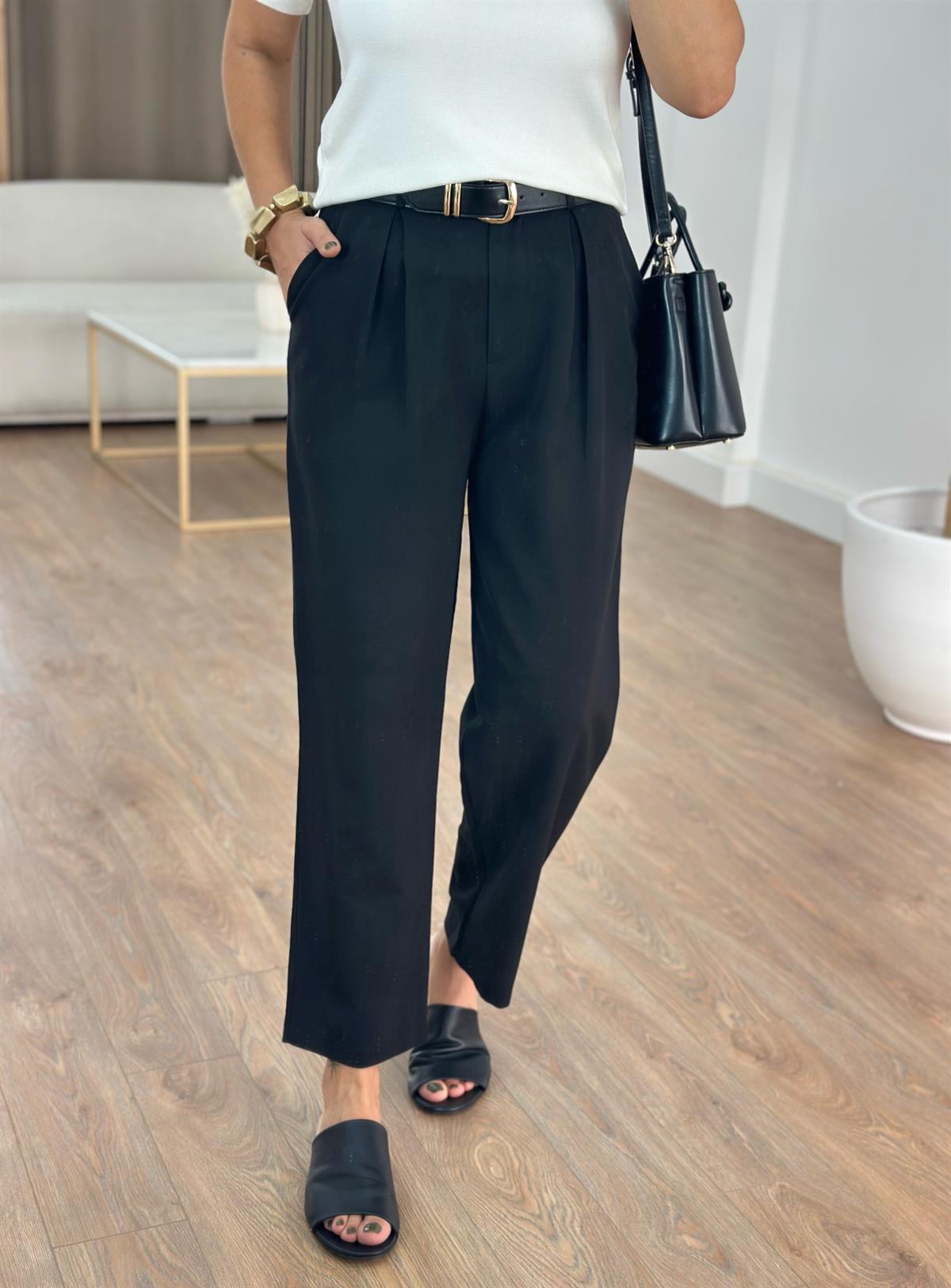 Çift Pile Havuç Pantolon - Siyah