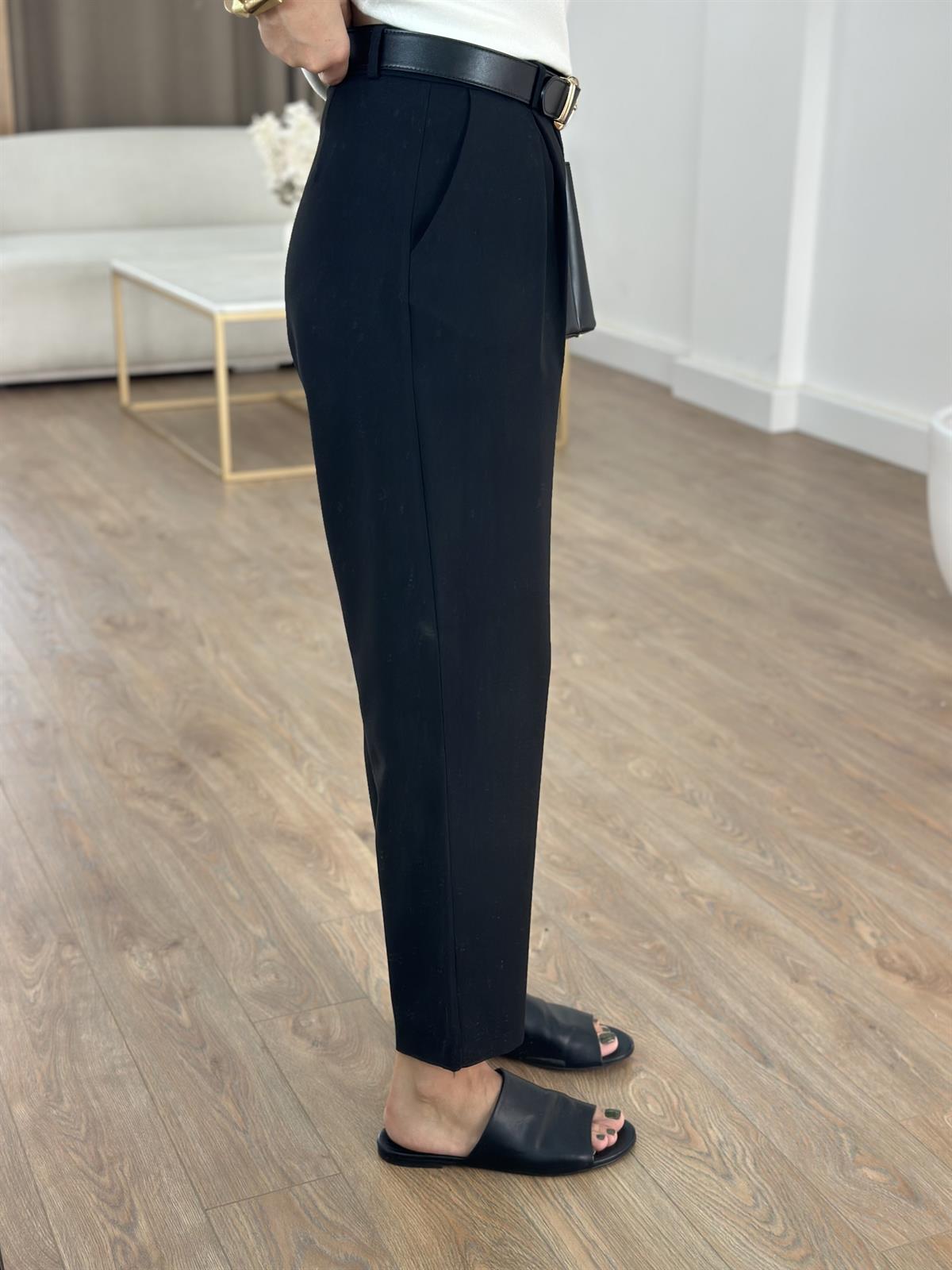 Çift Pile Havuç Pantolon - Siyah