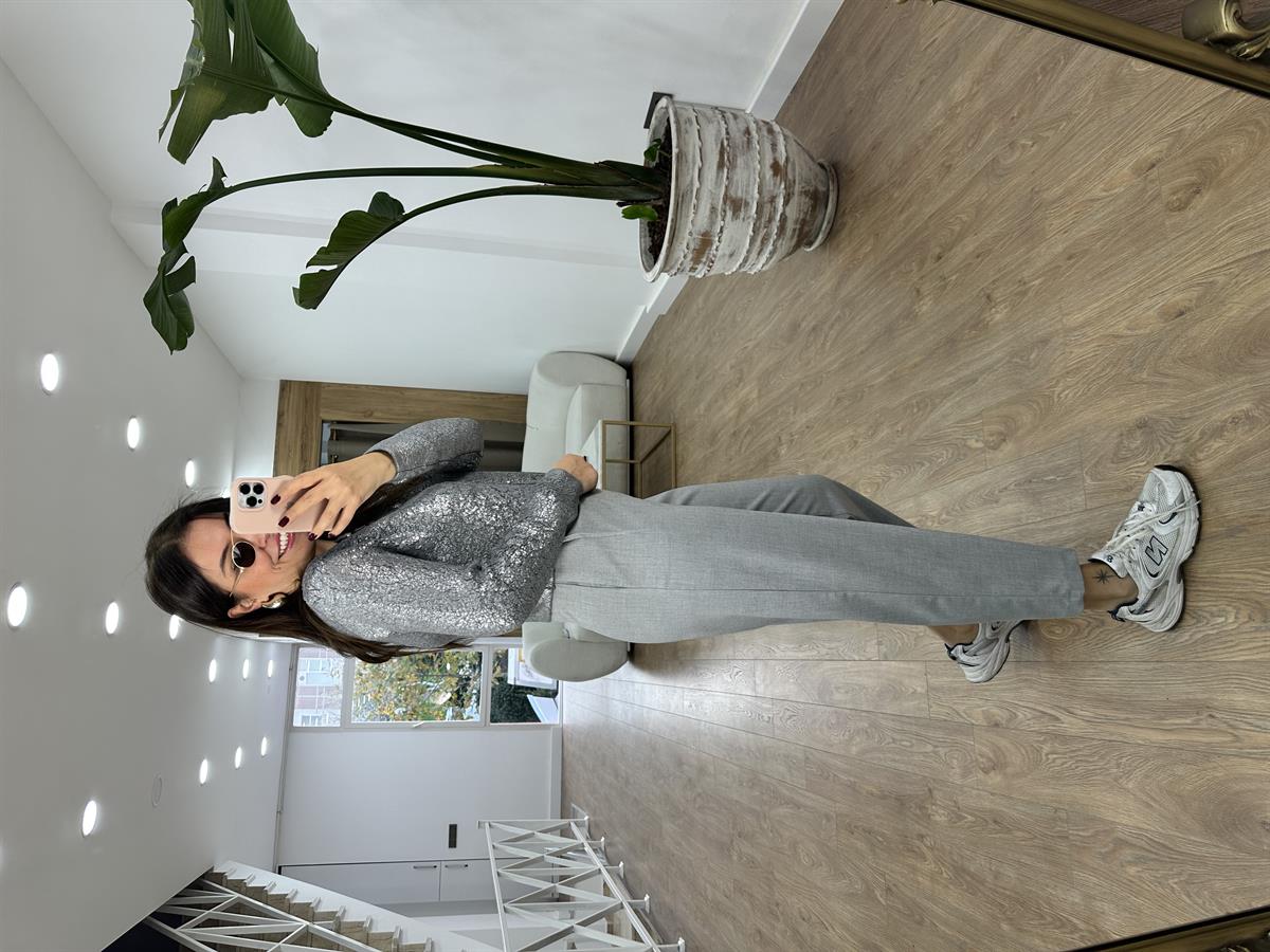 Çift Pileli Havuç Pantolon-Gri