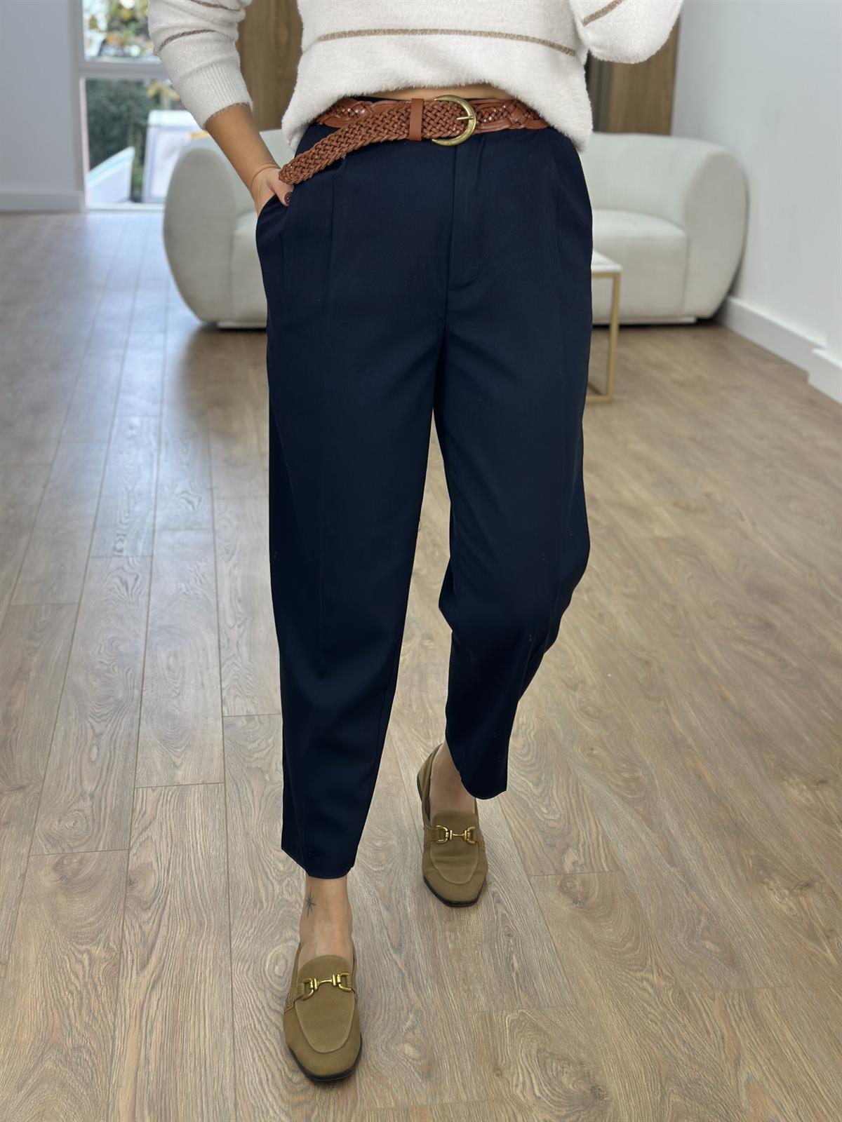 Çift Pileli Havuç Pantolon-Lacivert