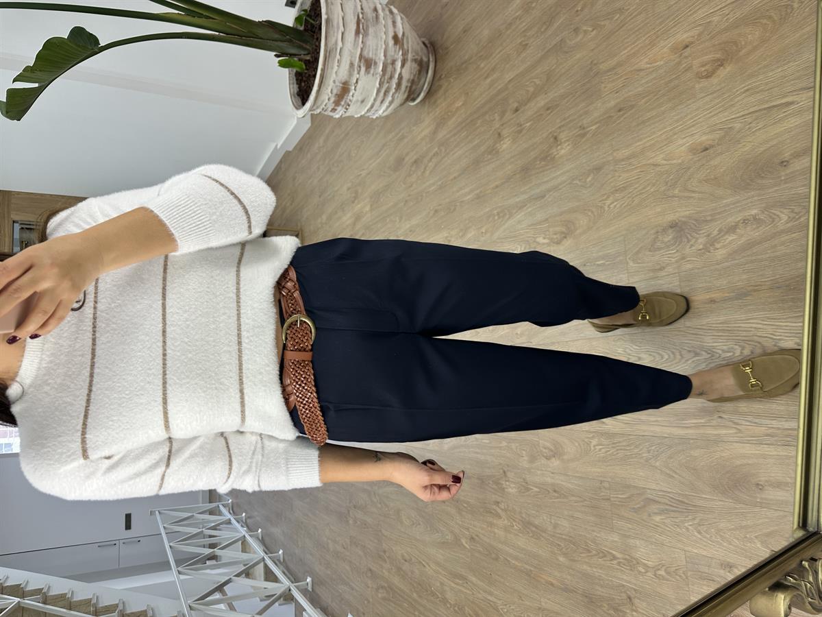 Çift Pileli Havuç Pantolon-Lacivert