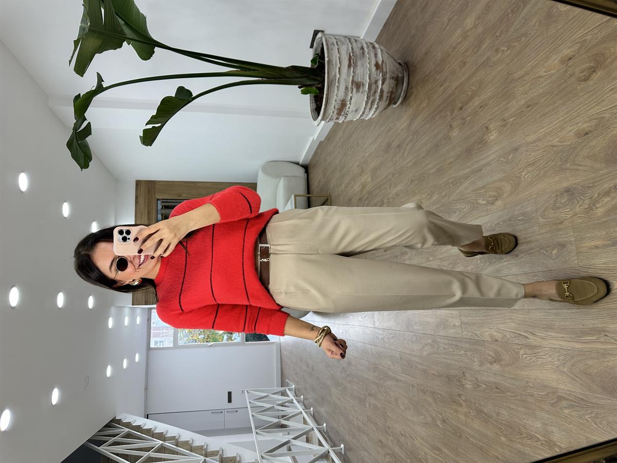 Çift Pileli Havuç Pantolon-Taş