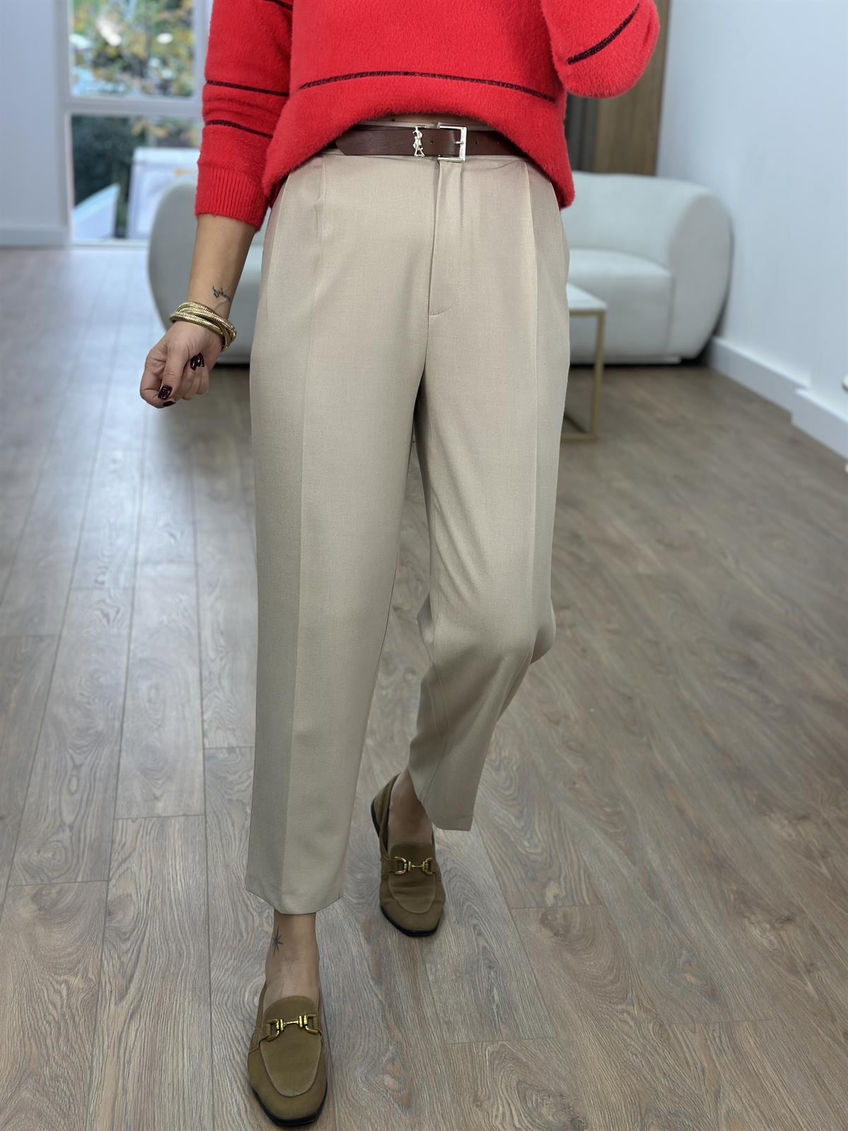 Çift Pileli Havuç Pantolon-Taş