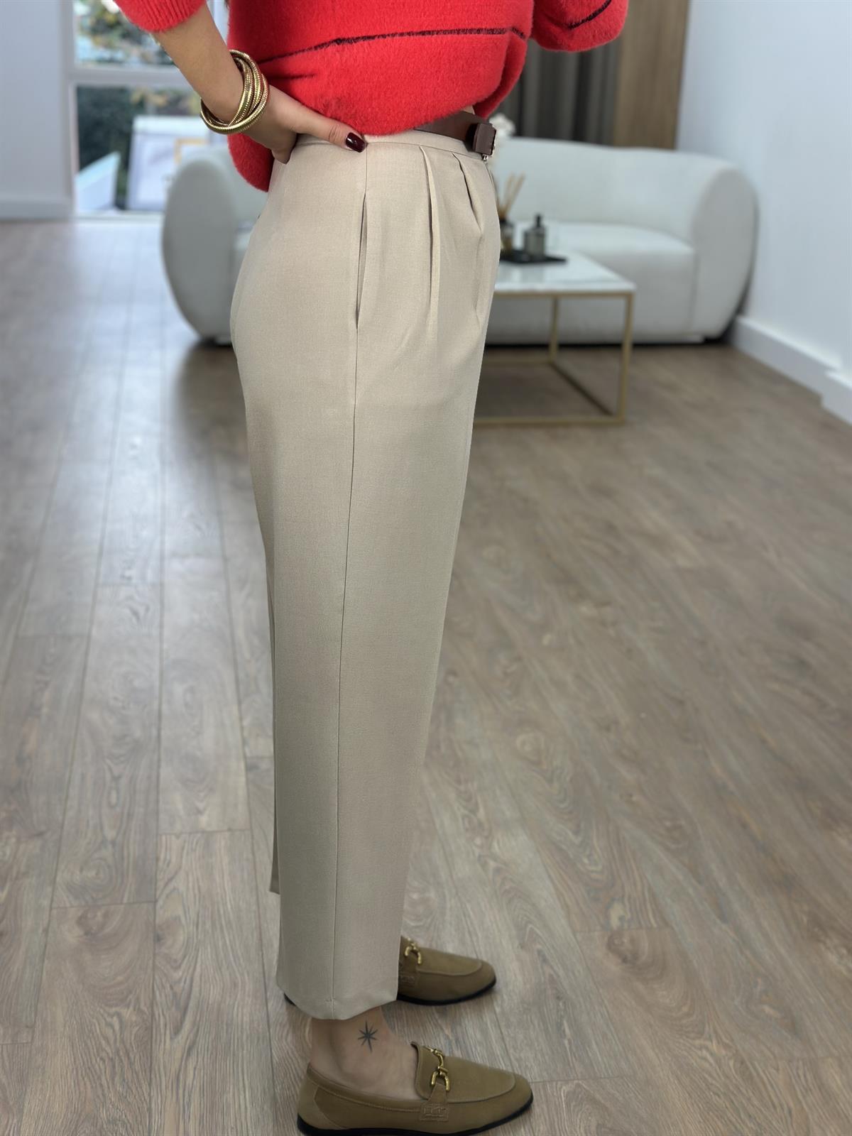 Çift Pileli Havuç Pantolon-Taş