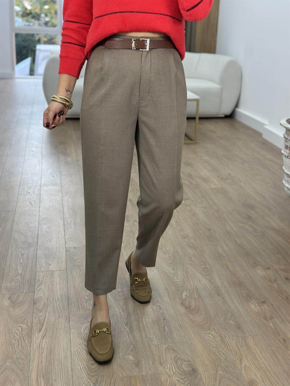 Çift Pileli Havuç Pantolon-Vizon