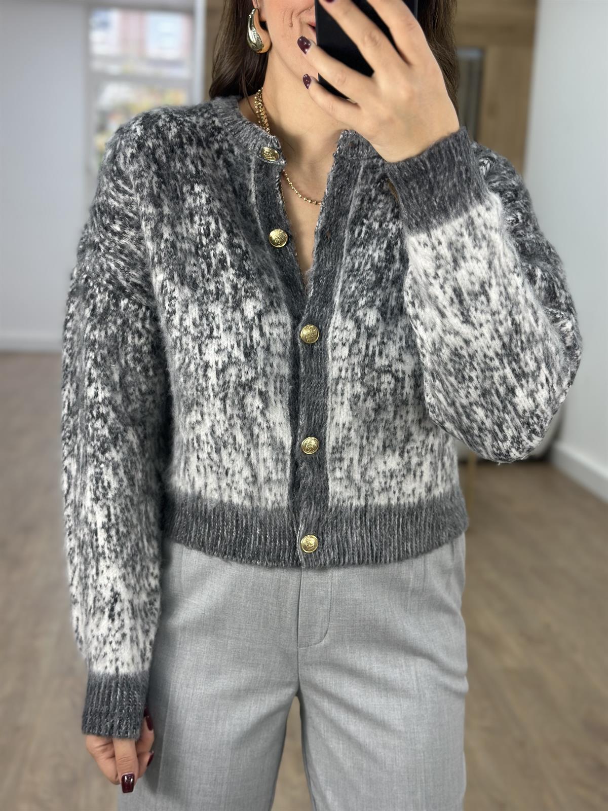 Çift Renkli Sakallı Şardonlu Hırka-Antrasit