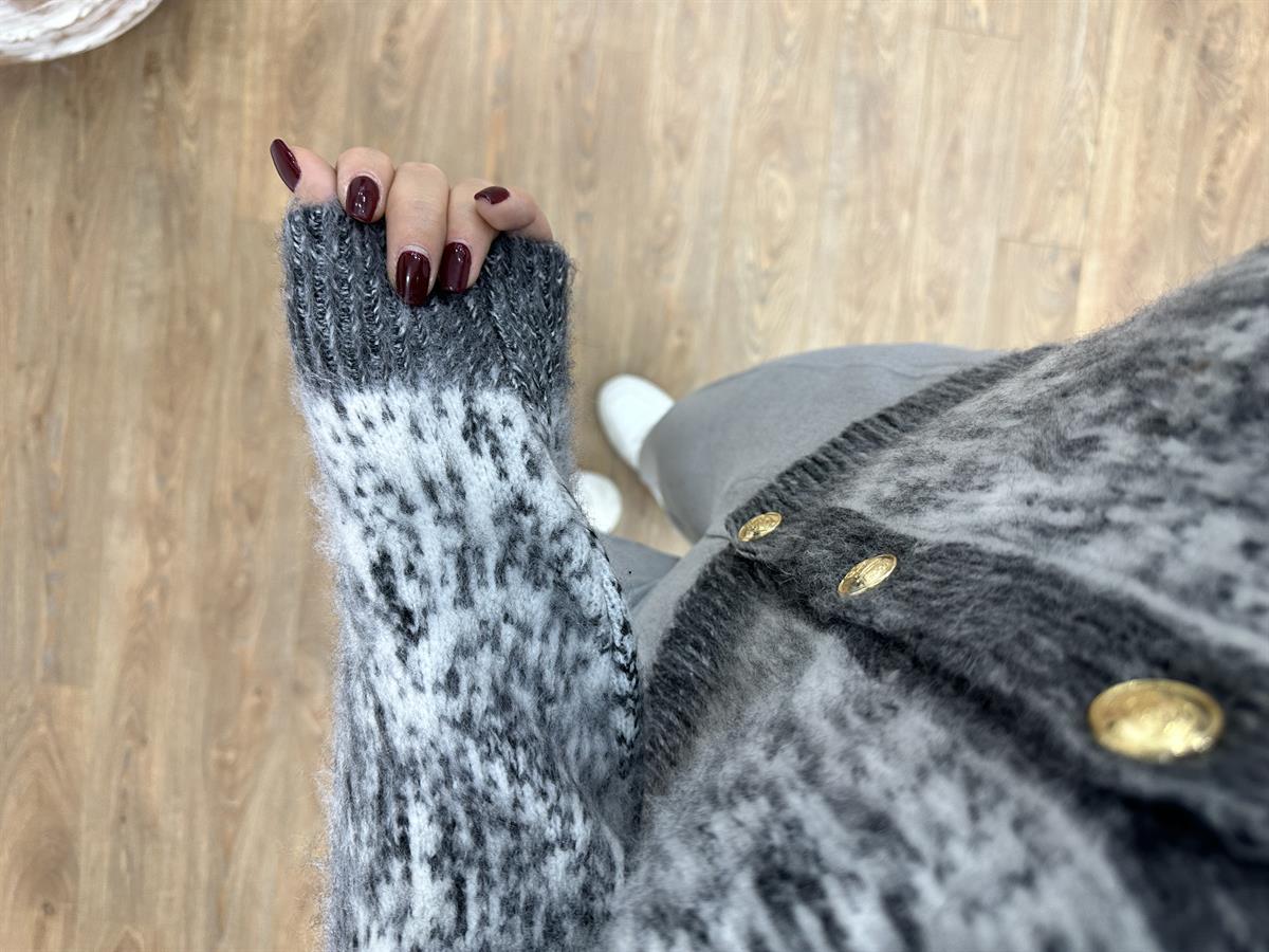 Çift Renkli Sakallı Şardonlu Hırka-Antrasit