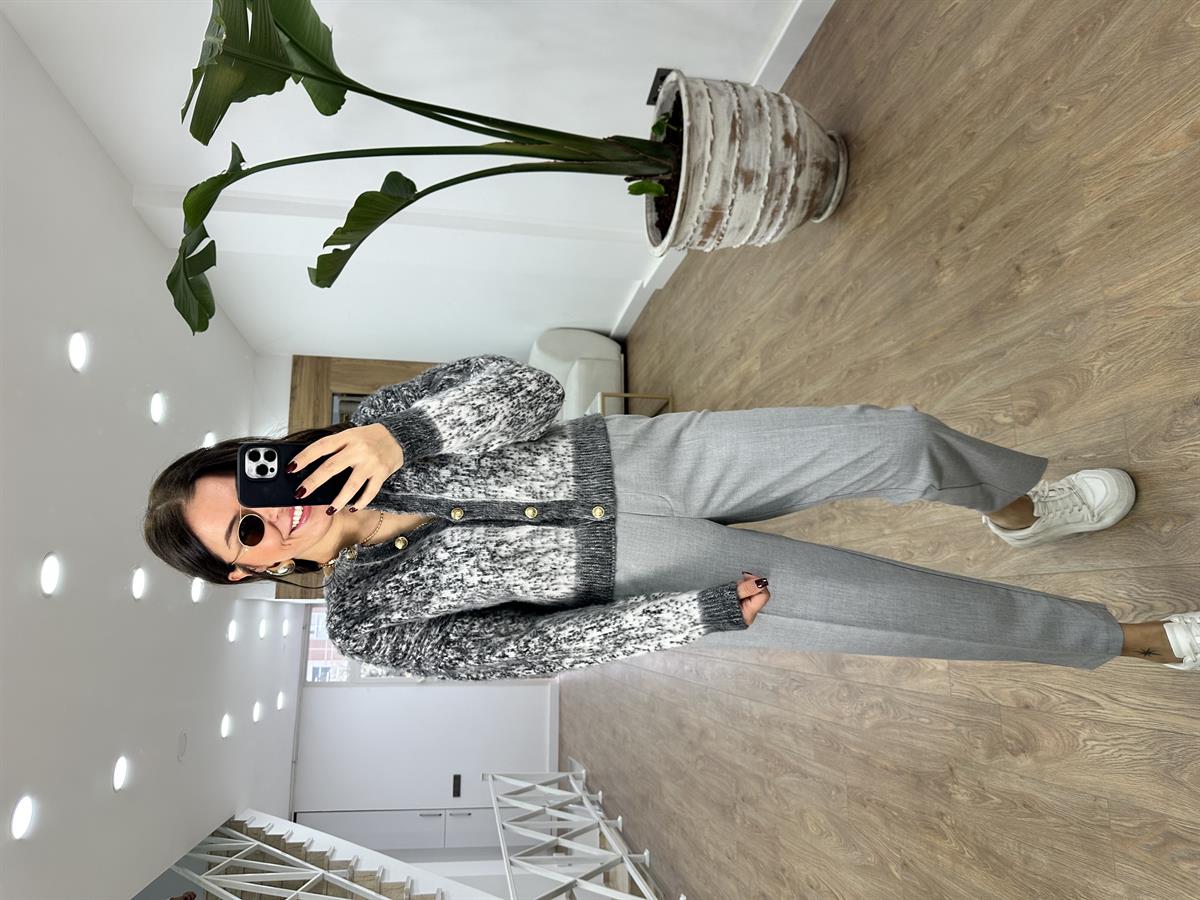 Çift Renkli Sakallı Şardonlu Hırka-Antrasit