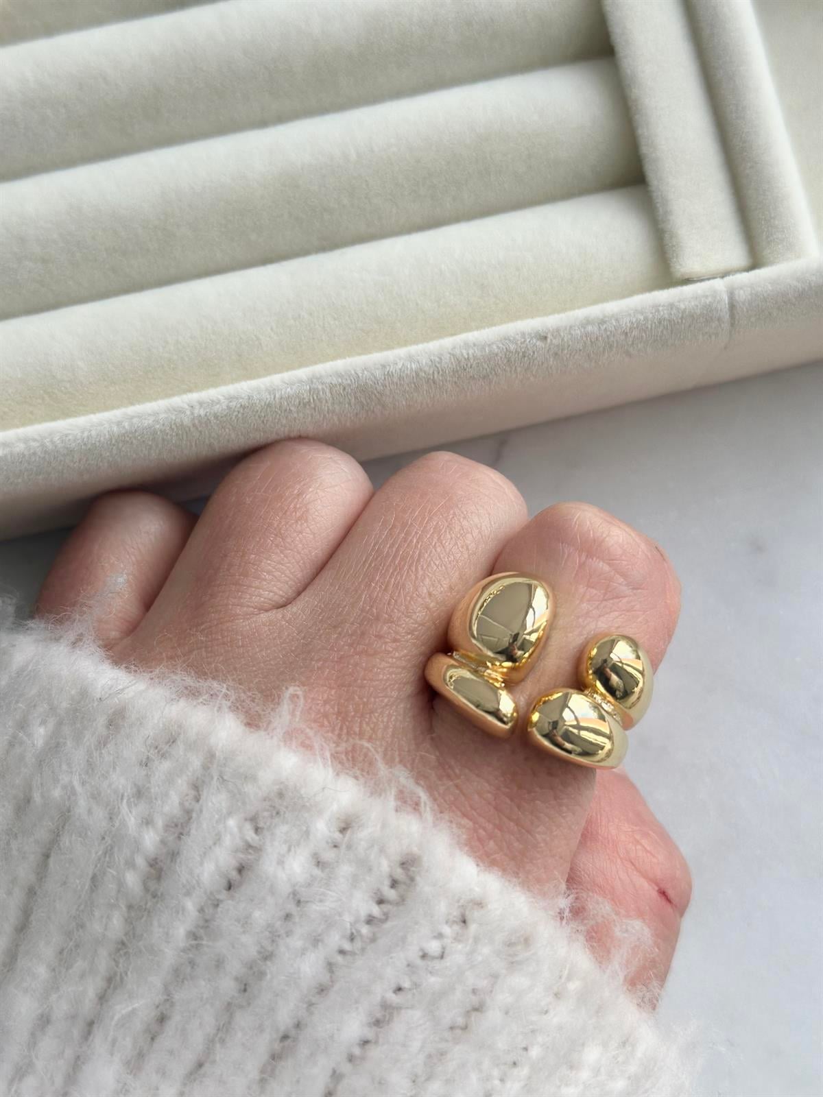 Çift Sıra Kalın Ayarlanabilir Gold Yüzük