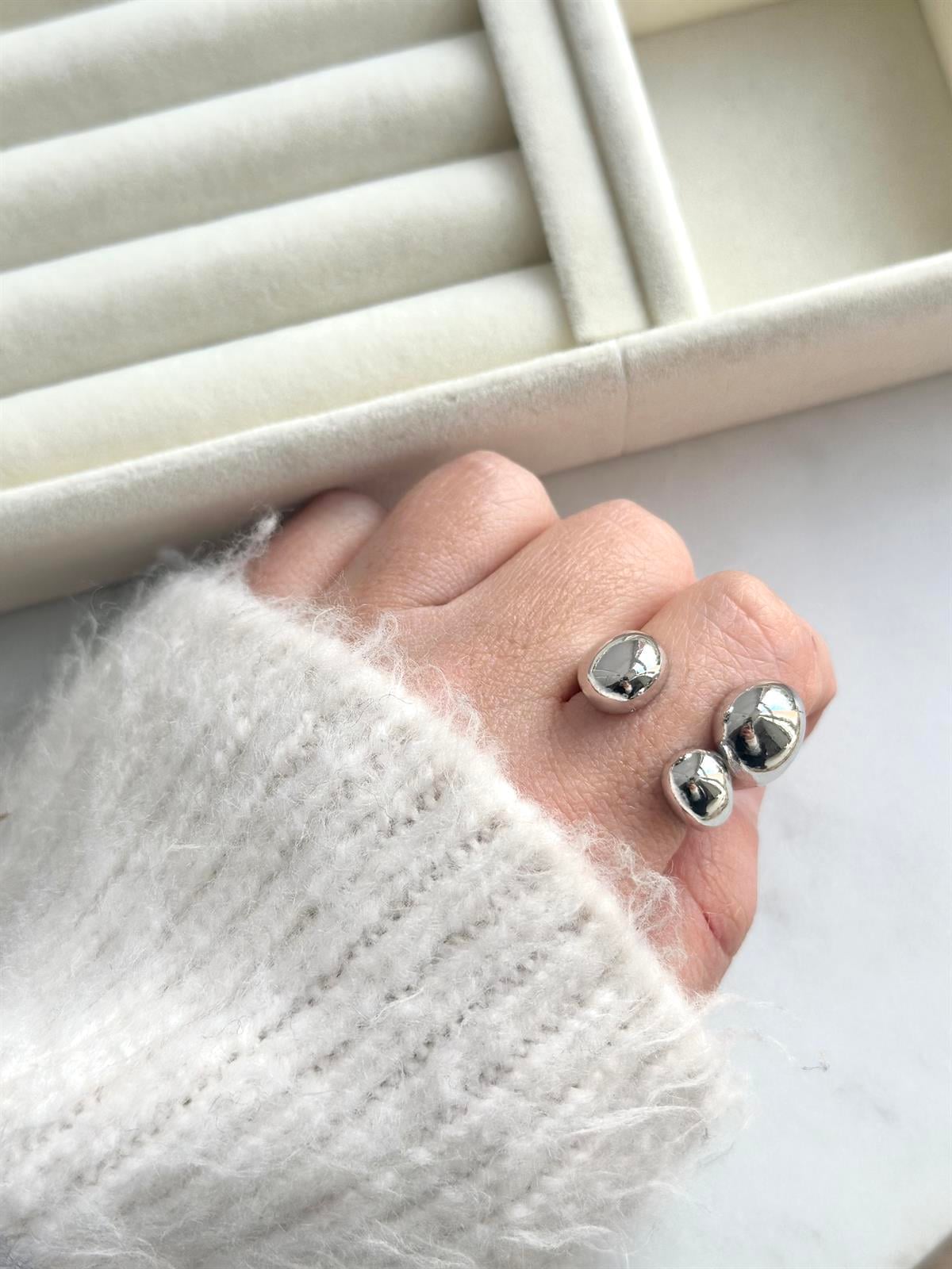 Çift Sıra Kalın Ayarlanabilir Gümüş Yüzük