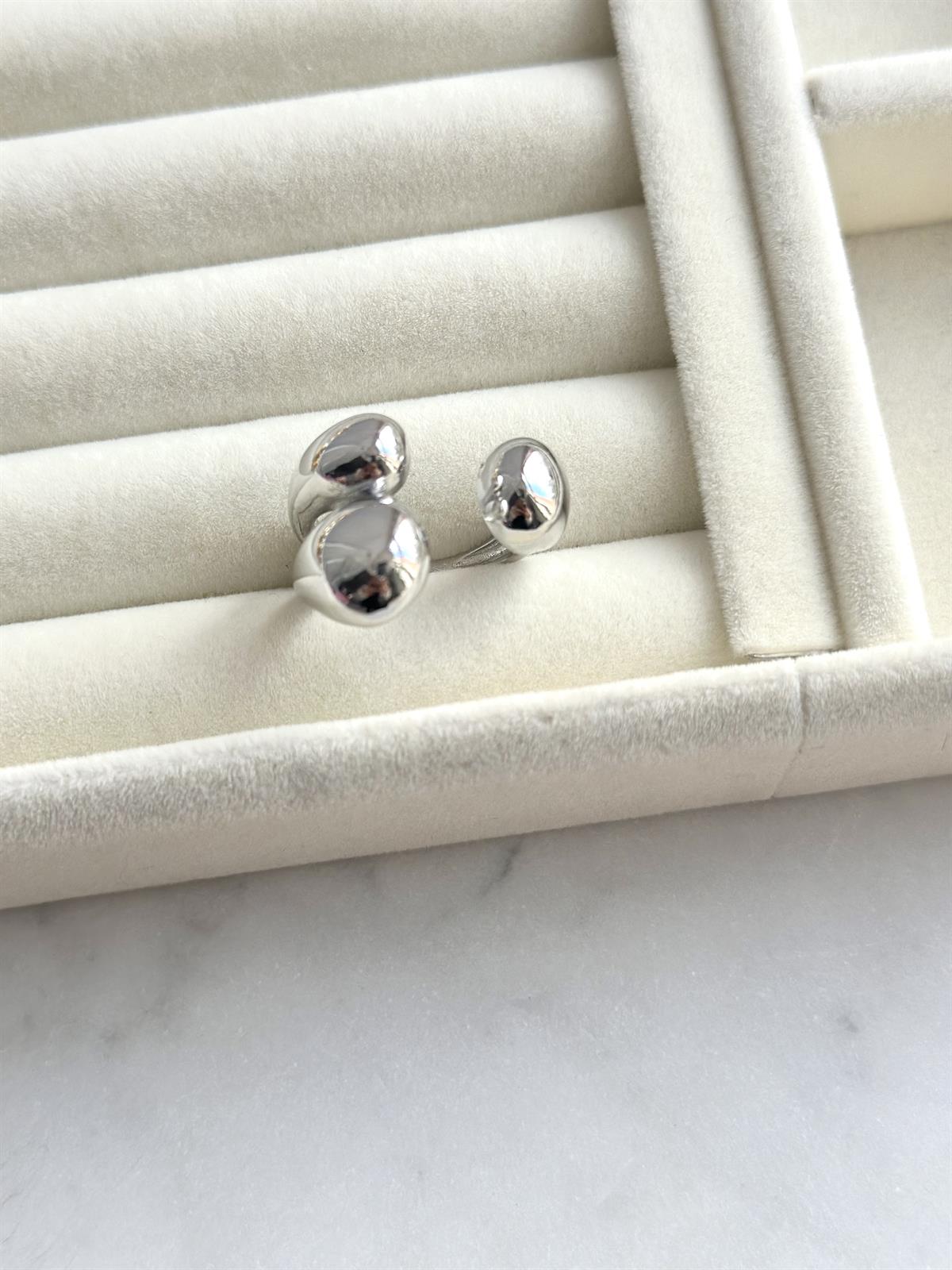 Çift Sıra Kalın Ayarlanabilir Gümüş Yüzük