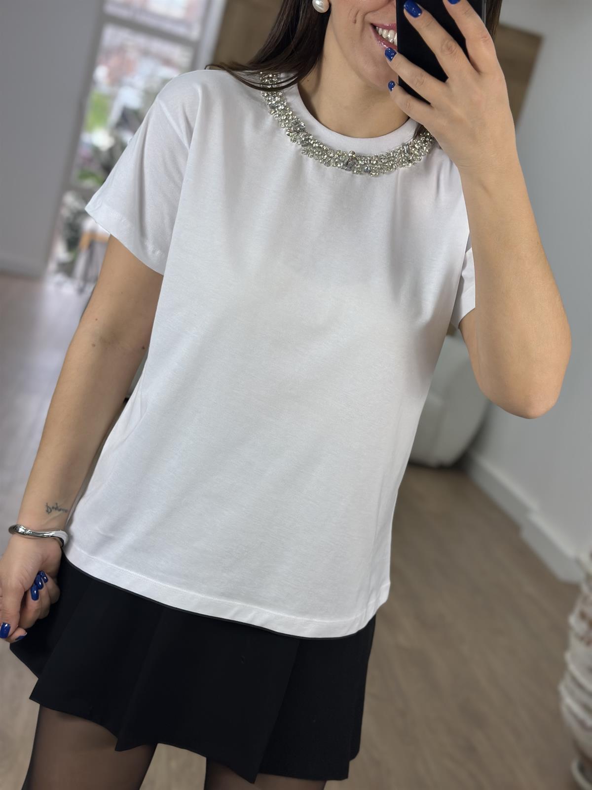Çift Sıra Taşlı Basic Tişört