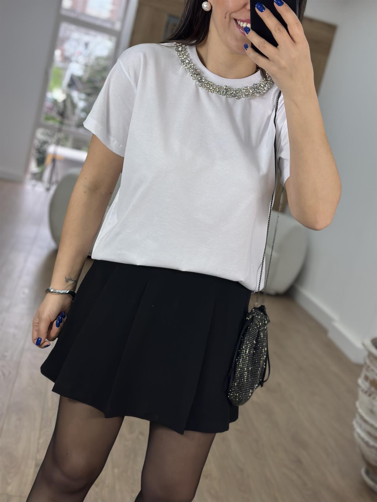 Çift Sıra Taşlı Basic Tişört