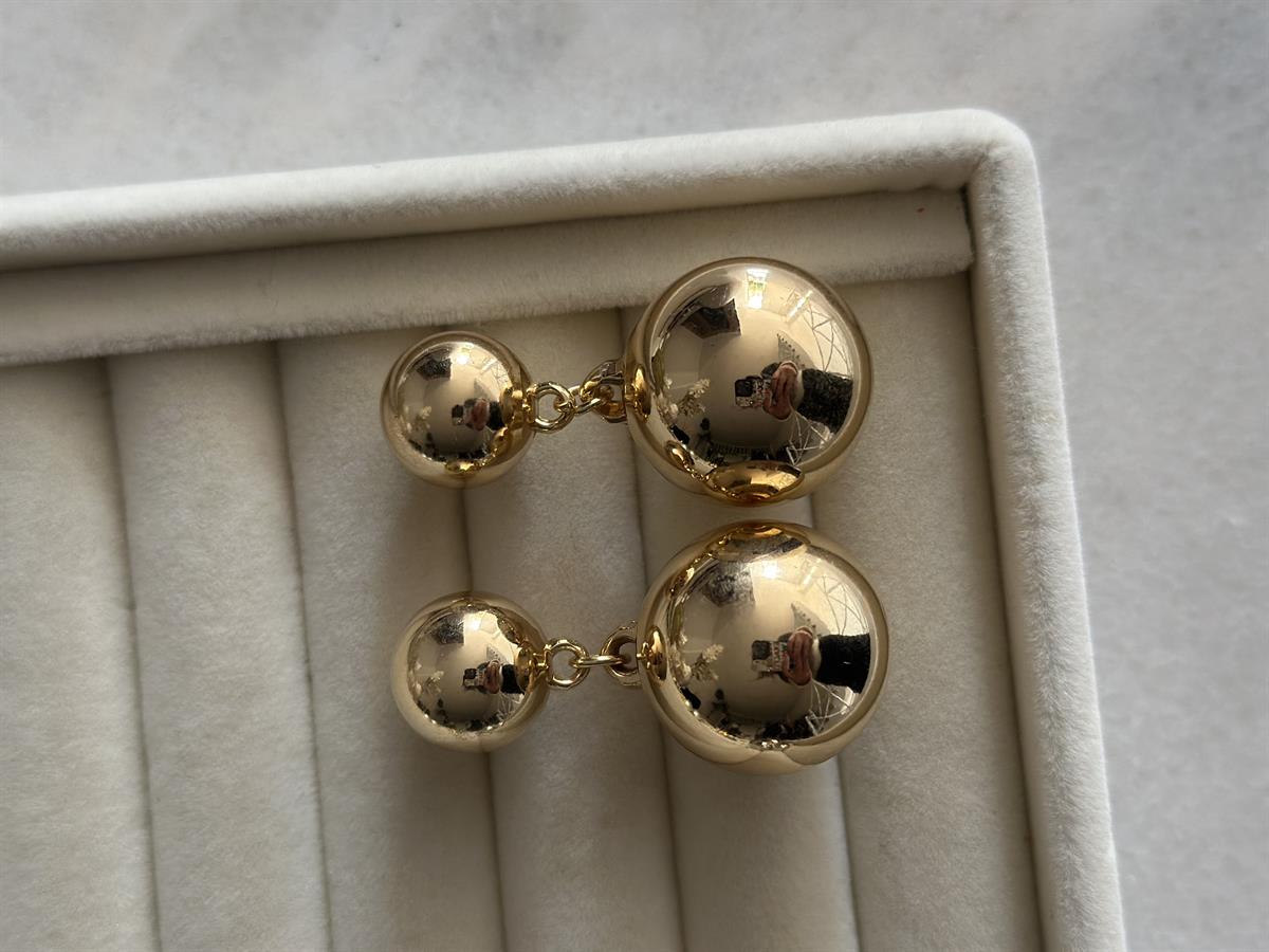 Çift Topçuklu Gold Küpe