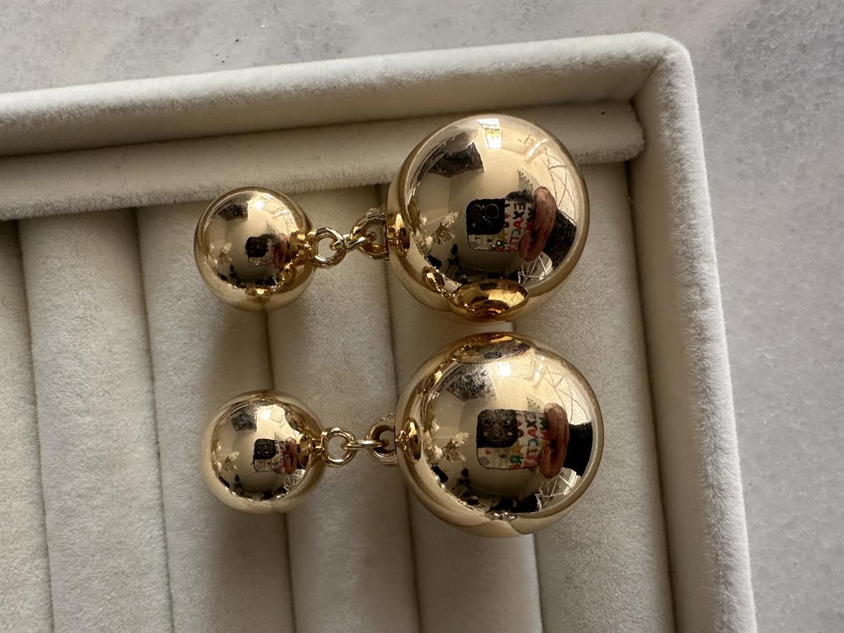 Çift Topçuklu Gold Küpe