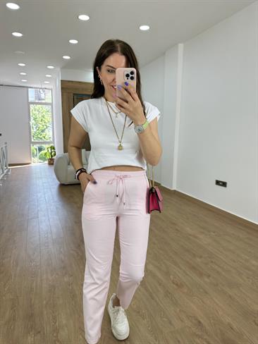 Çımalı Gabardin Pantolon-Pembe