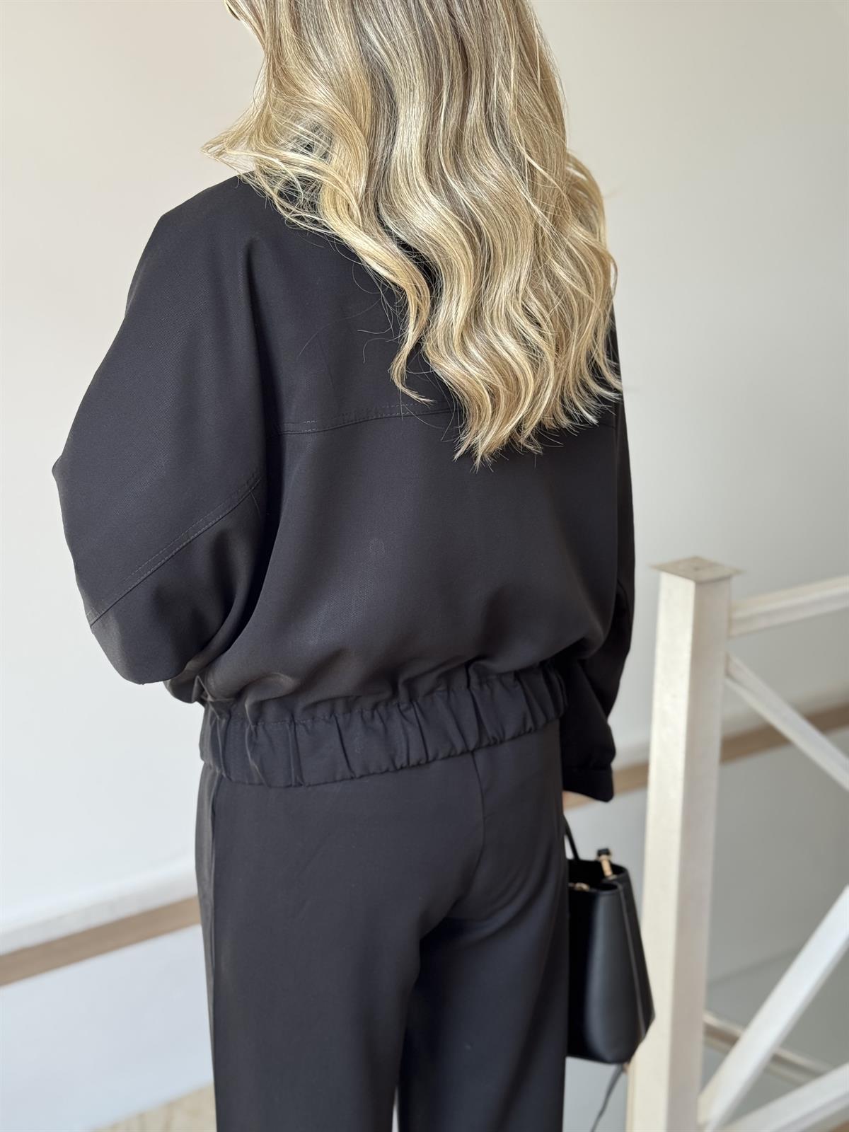 Çıtçıtlı Bomber Ceket Pantolon Takım - Siyah