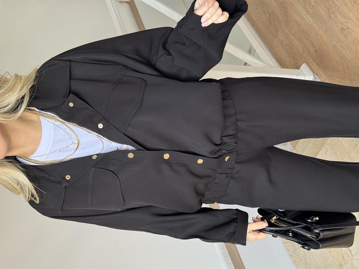 Çıtçıtlı Bomber Ceket Pantolon Takım - Siyah