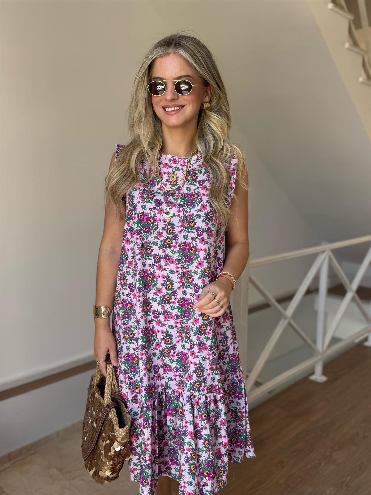 Çıtır Çiçek Desenli Volanlı Elbise