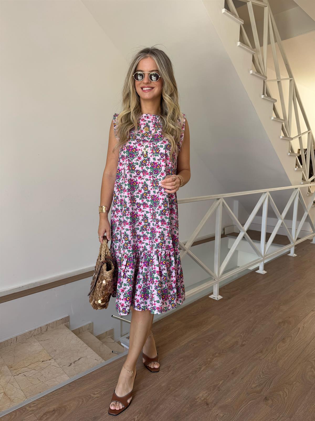 Çıtır Çiçek Desenli Volanlı Elbise