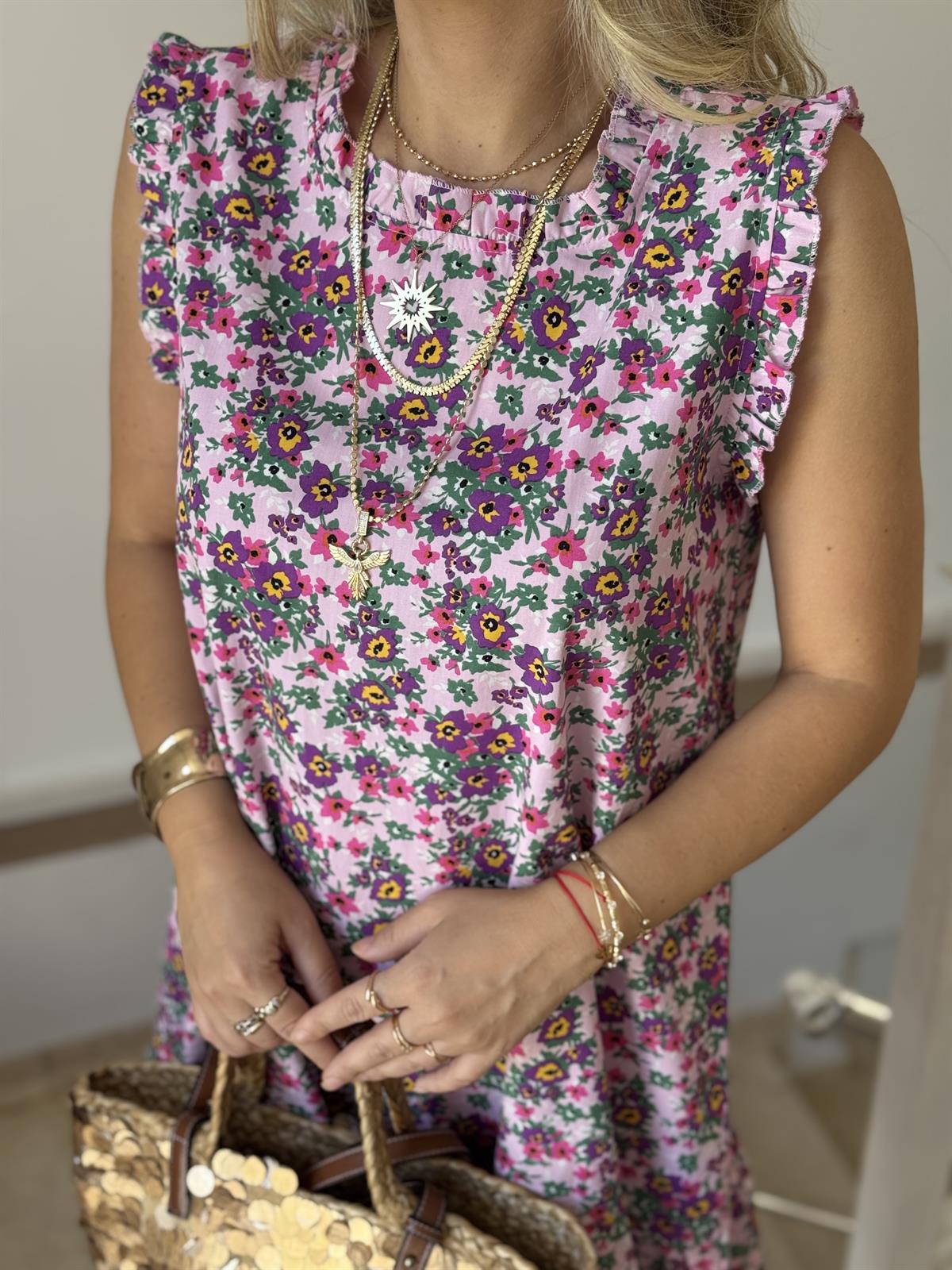 Çıtır Çiçek Desenli Volanlı Elbise