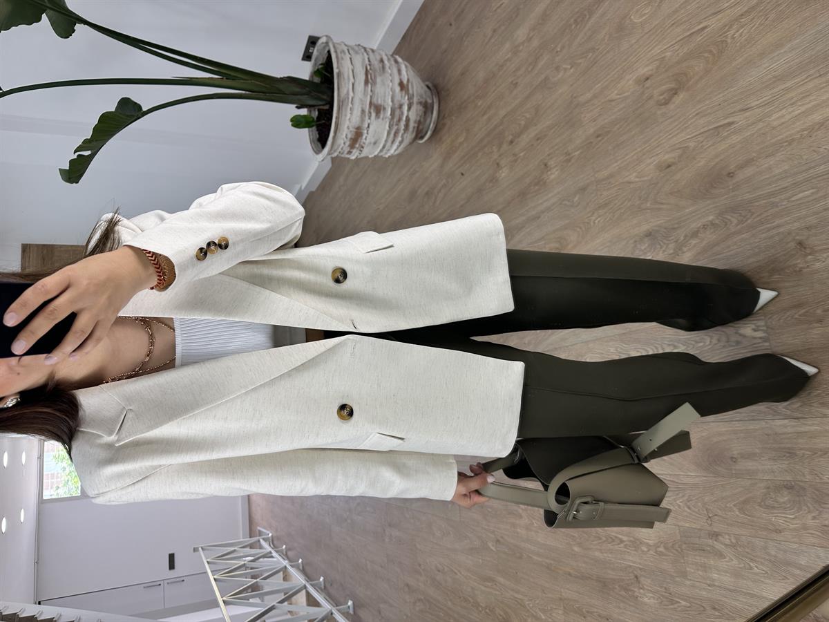 Çizgi Astarlı Keten Ceket-Taş