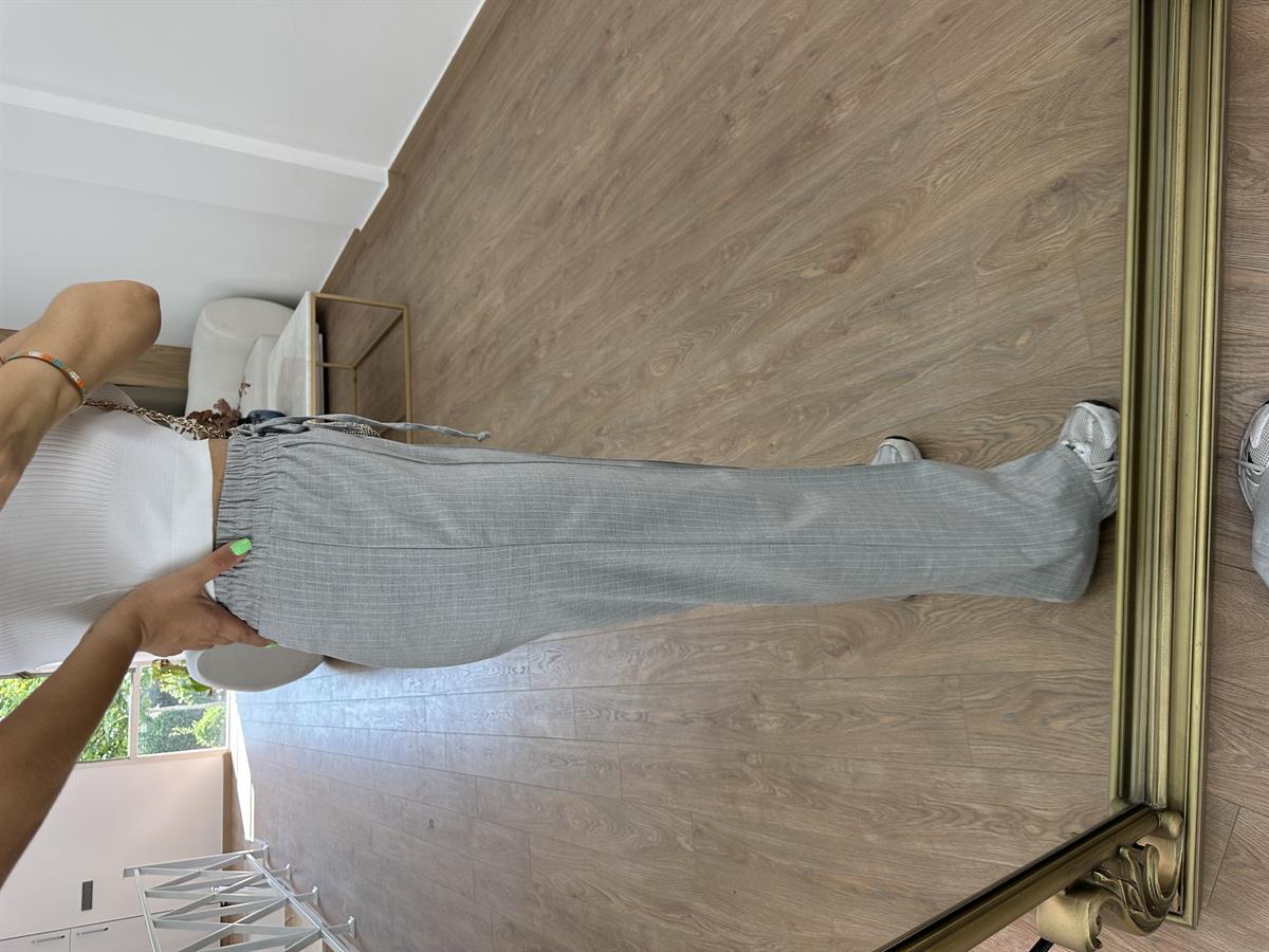 Çizgili Beli Lastikli Palazzo-Gri