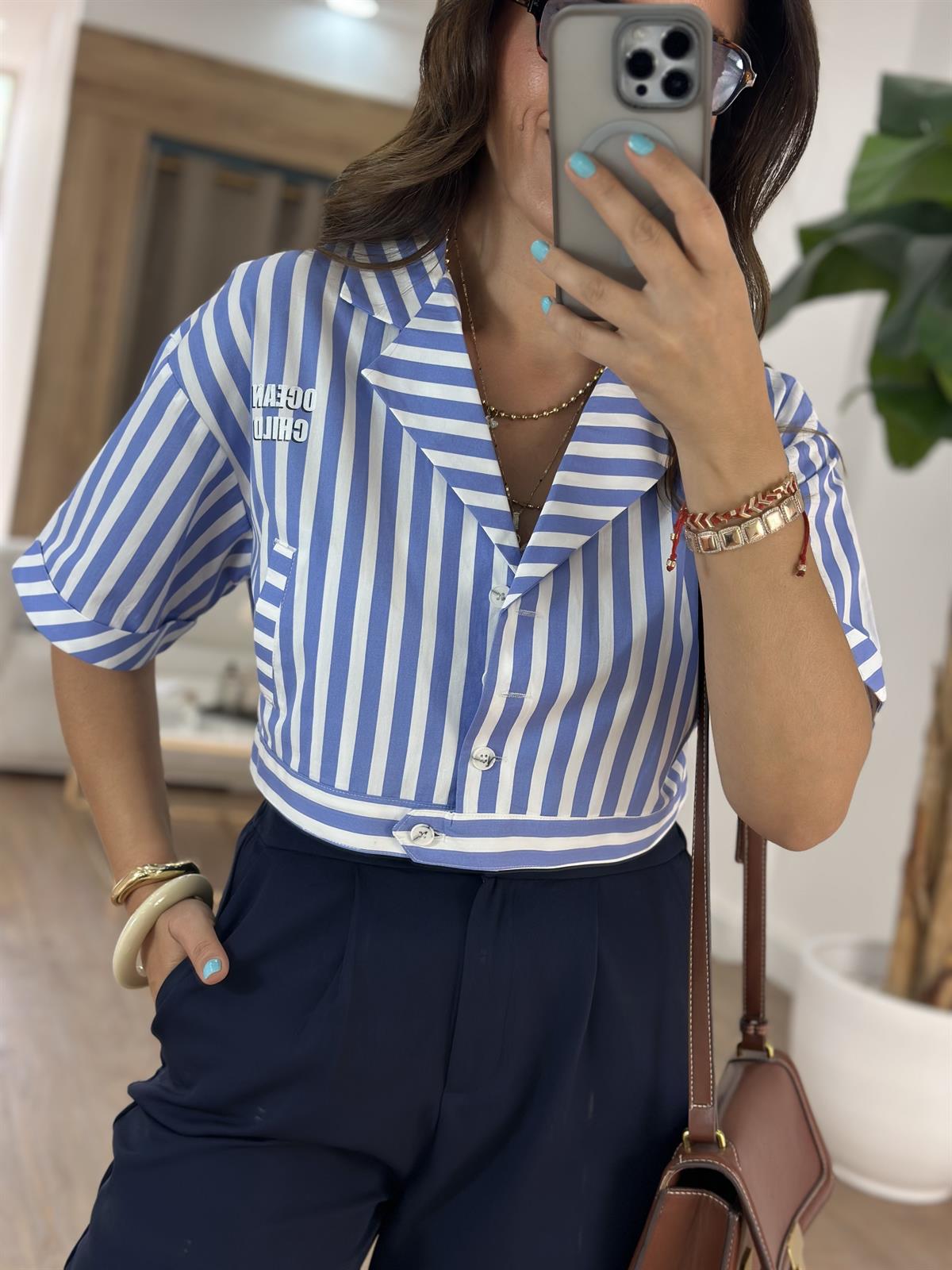 Çizgili Crop Gömlek 