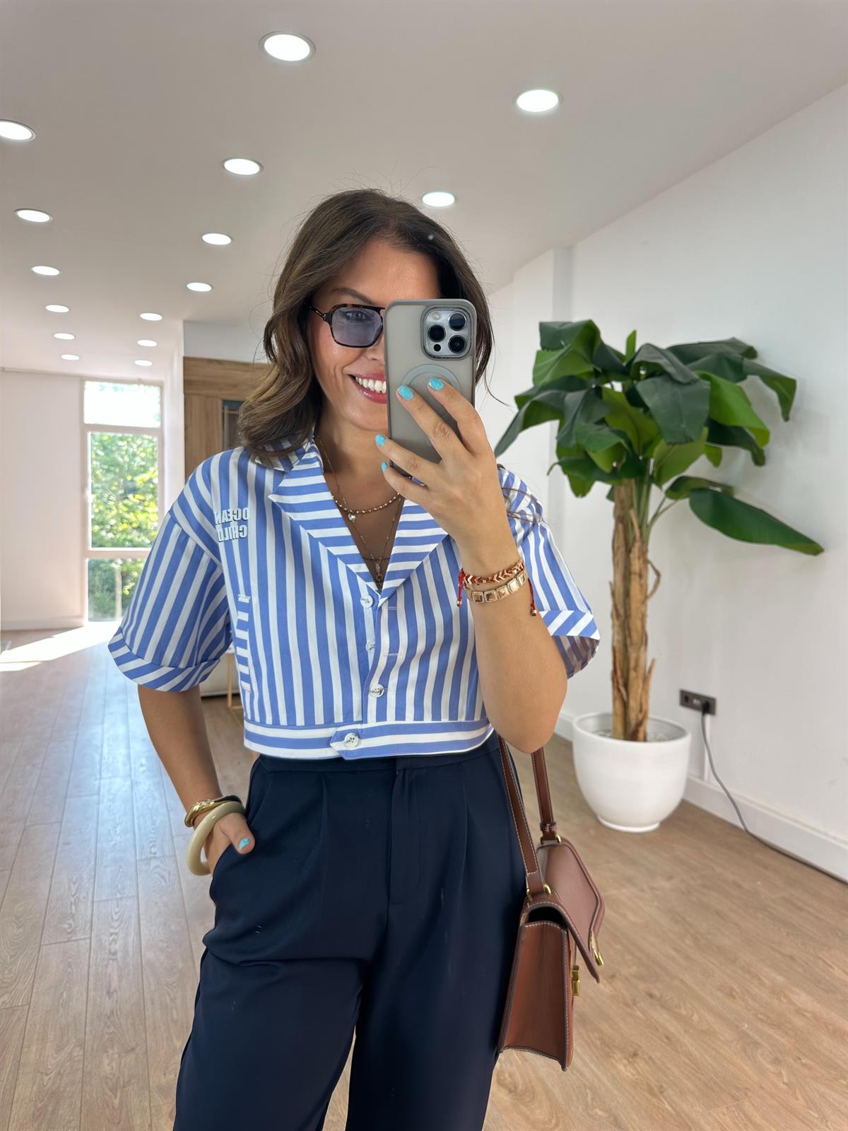 Çizgili Crop Gömlek 