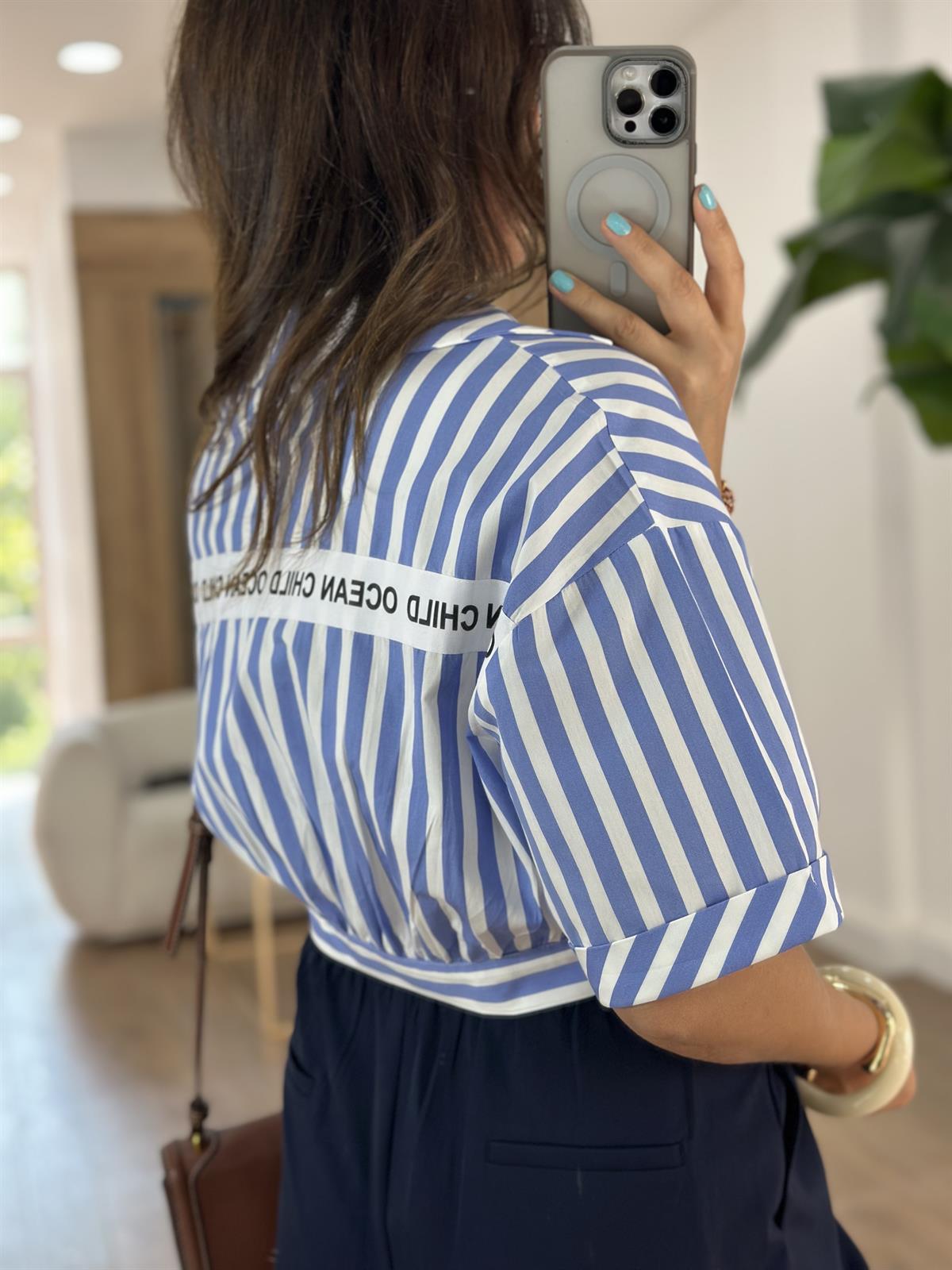 Çizgili Crop Gömlek 