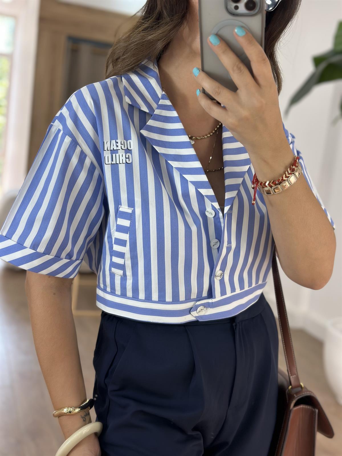 Çizgili Crop Gömlek 