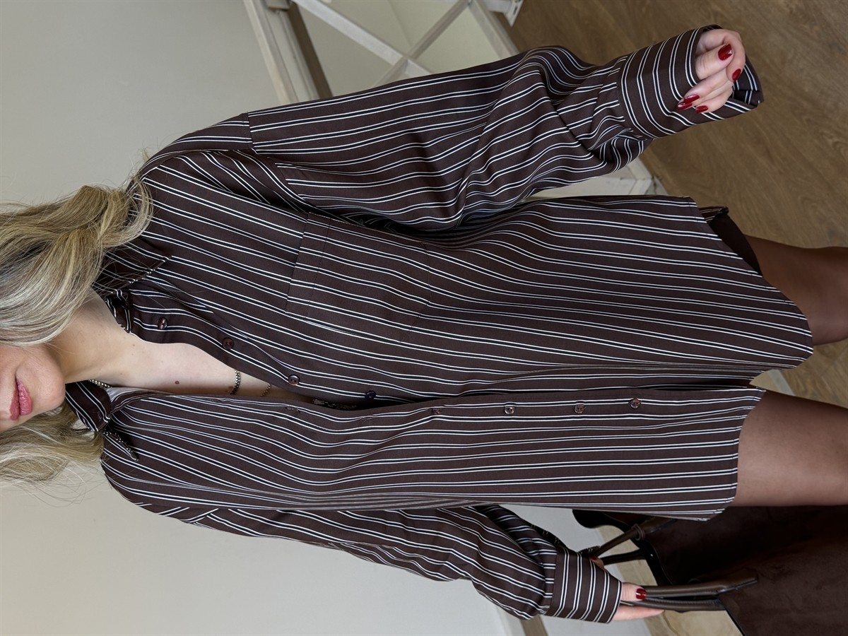 Çizgili Gömlek - Kahverengi