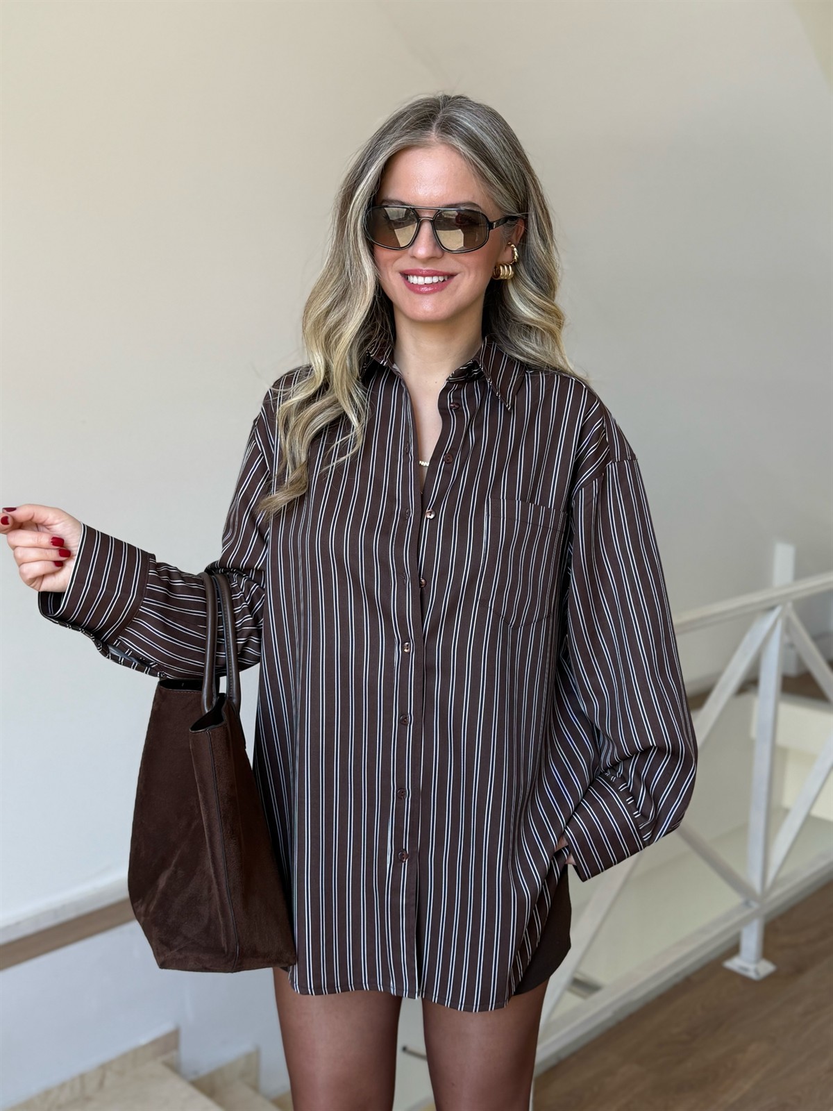 Çizgili Gömlek - Kahverengi